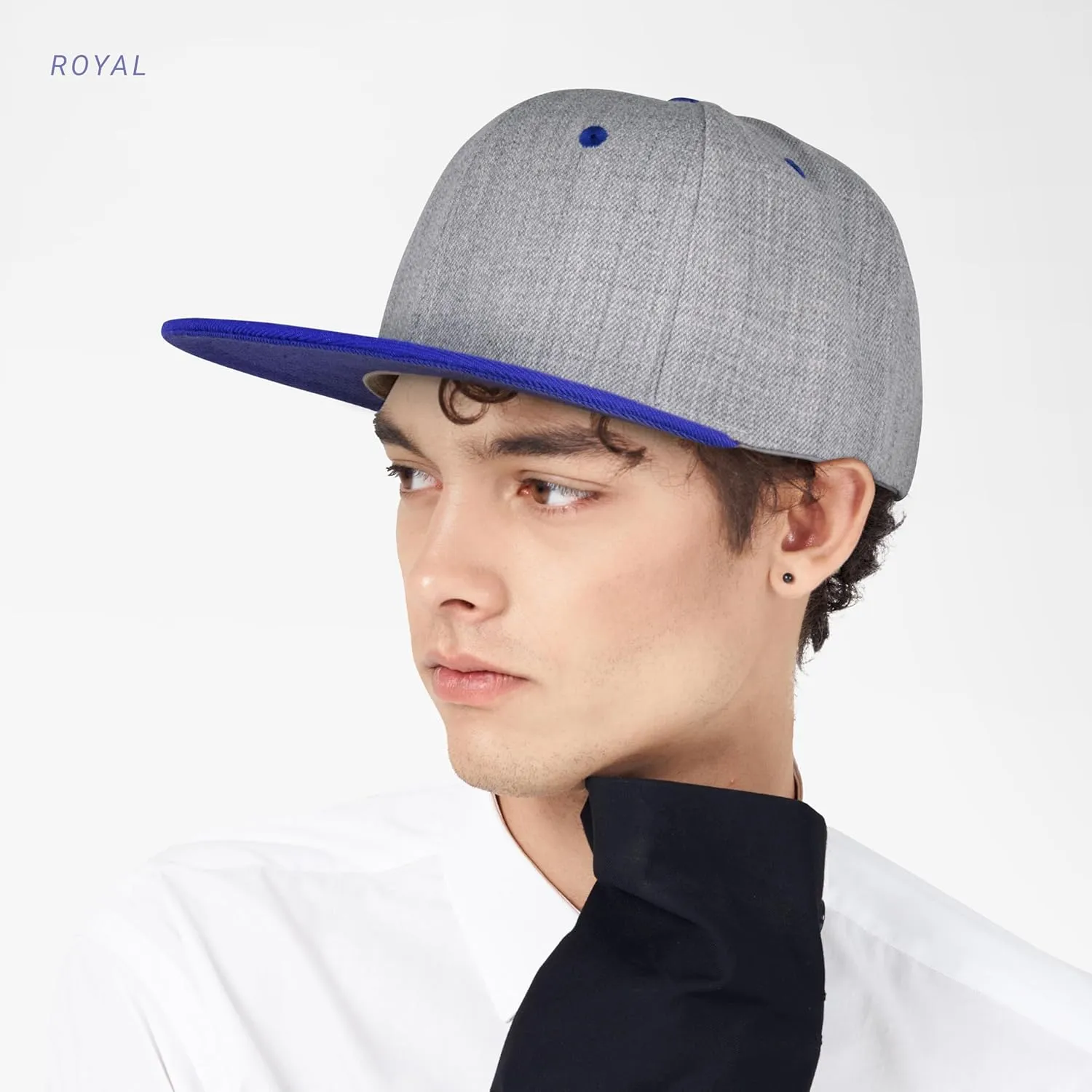 CHOK.LIDS Two Tone Snapback Heather Grey Flat Bill Visor Wool Blend Classic Plain Hats for Men Women Adjustable Baseball Cap