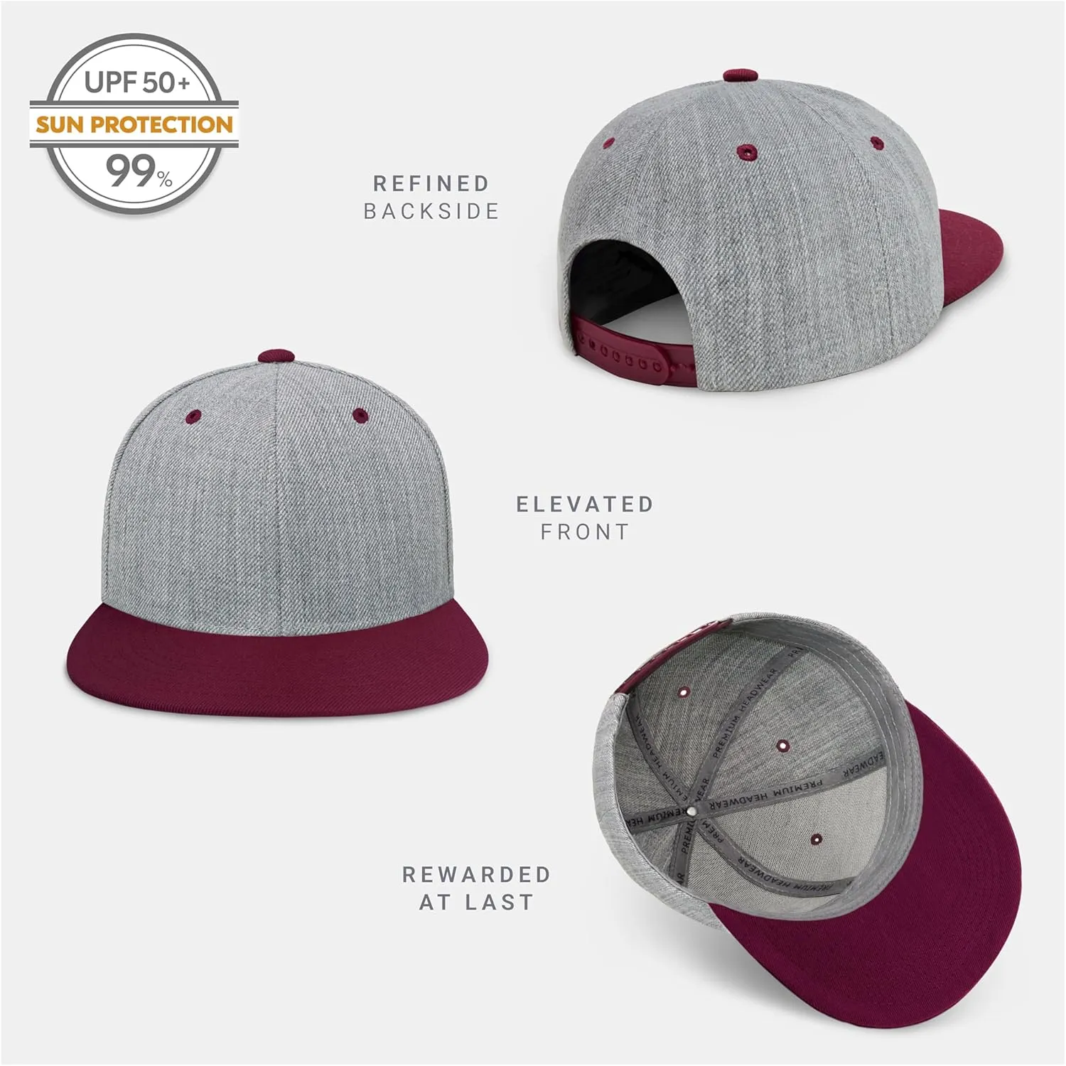 CHOK.LIDS Two Tone Snapback Heather Grey Flat Bill Visor Wool Blend Classic Plain Hats for Men Women Adjustable Baseball Cap