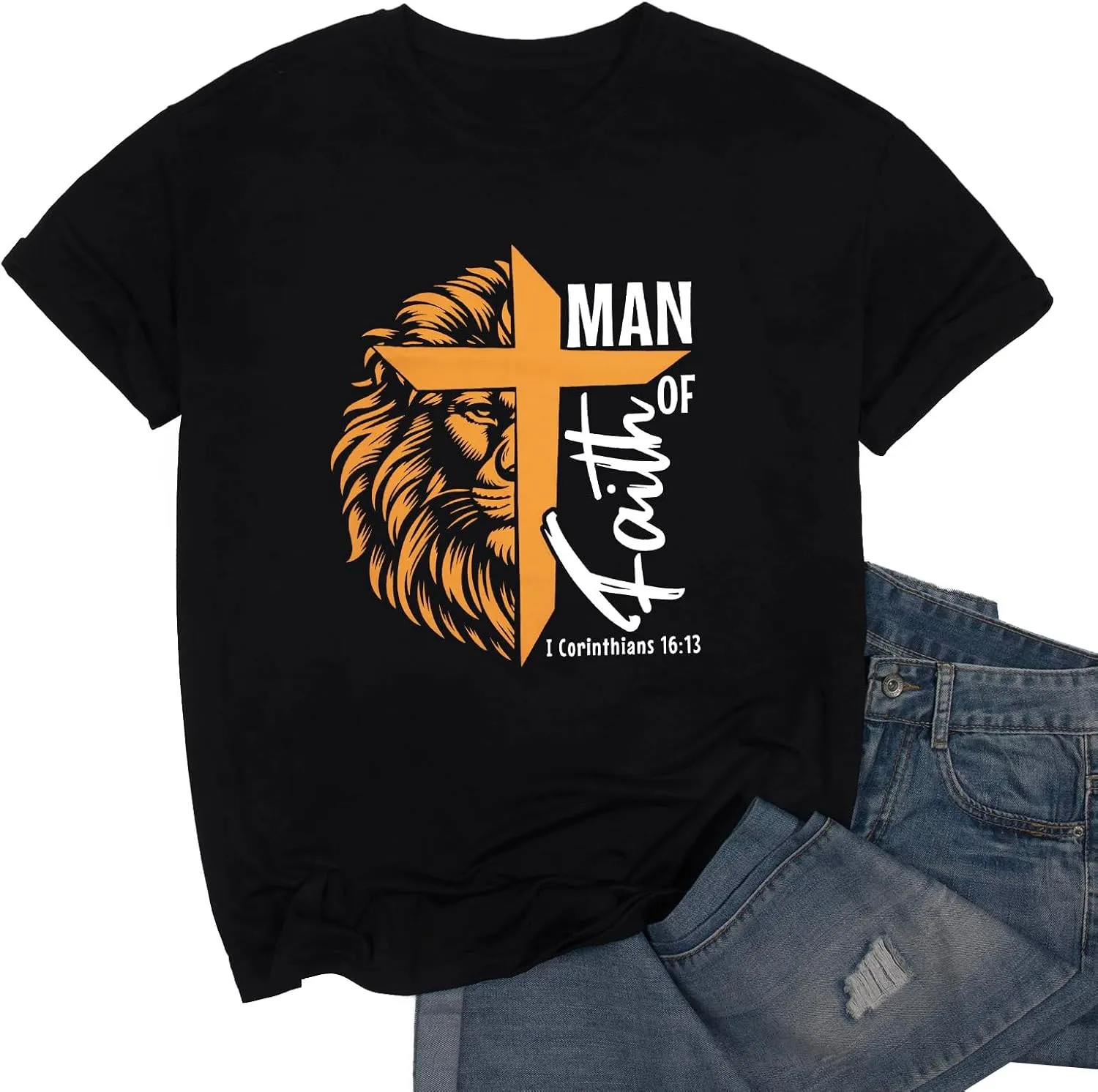 Christian Shirts for Men Inspirational God Faith Shirt Oversized Christian Faith Cross Tee Tops