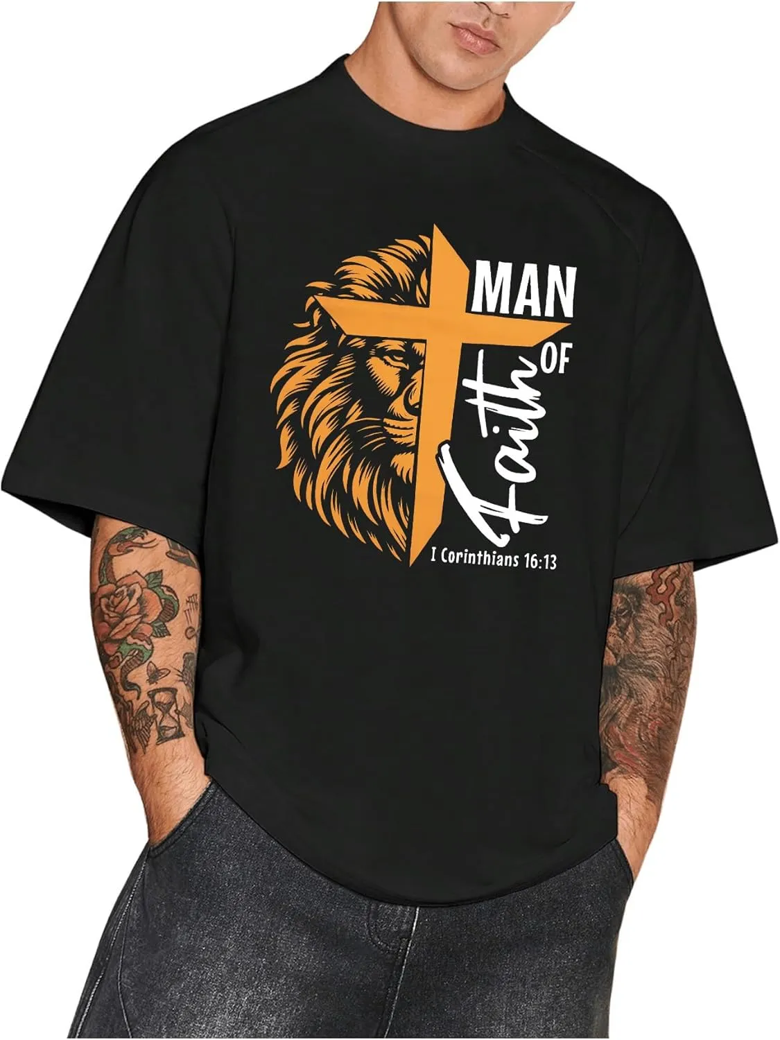 Christian Shirts for Men Inspirational God Faith Shirt Oversized Christian Faith Cross Tee Tops