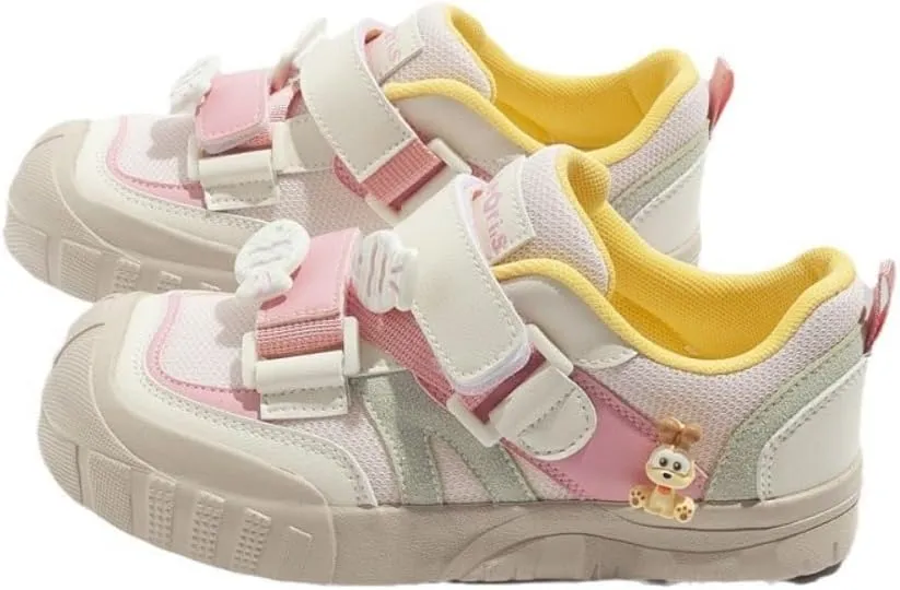 Chunky Cute Shoes for Teen Girls Women - Pink Kawaii No Lace Sneakers with 3 Cartoon Charms, Comfy Thick Sole White Trainer Gift for Kids, Back to School, Summer Beach Travel