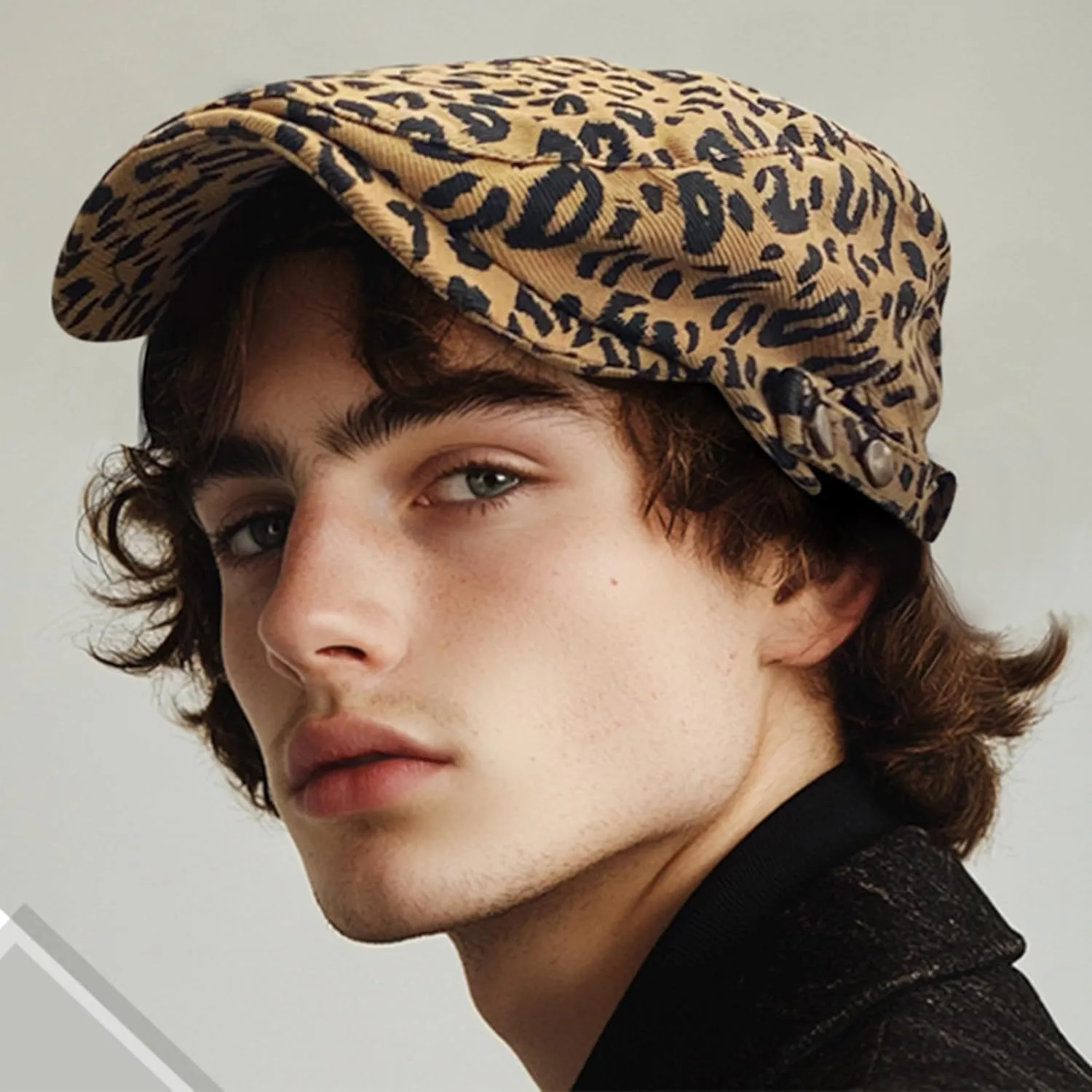 Clakllie Men's Ivy Newsboy Hat Leopard Print Irish Flat Caps Cabbie Driving Hunting Cap Adjsutable Gatsby Beret Hat
