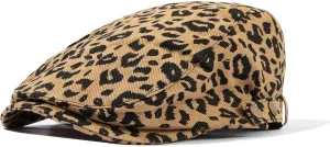 Clakllie Men's Ivy Newsboy Hat Leopard Print Irish Flat Caps Cabbie Driving Hunting Cap Adjsutable Gatsby Beret Hat