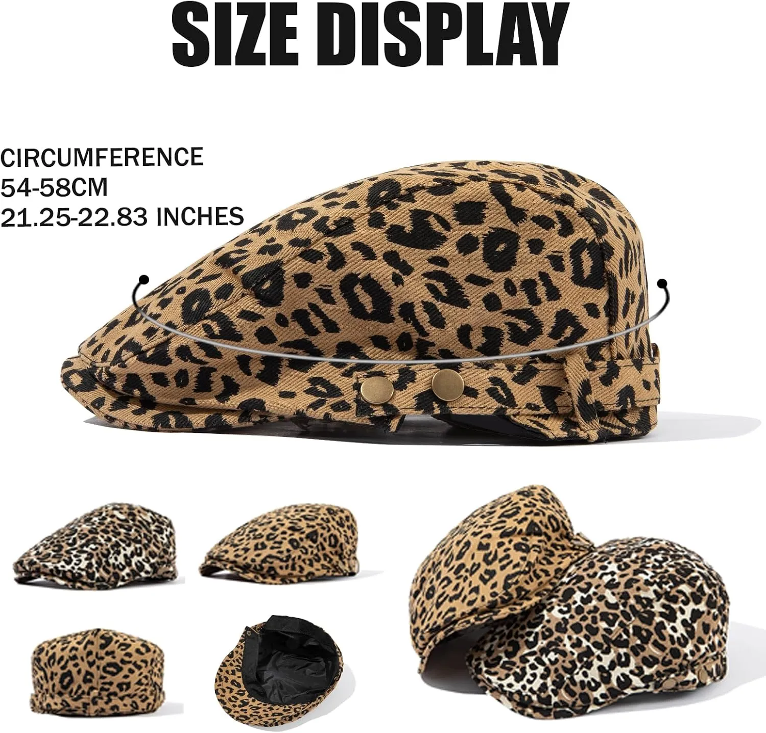 Clakllie Men's Ivy Newsboy Hat Leopard Print Irish Flat Caps Cabbie Driving Hunting Cap Adjsutable Gatsby Beret Hat