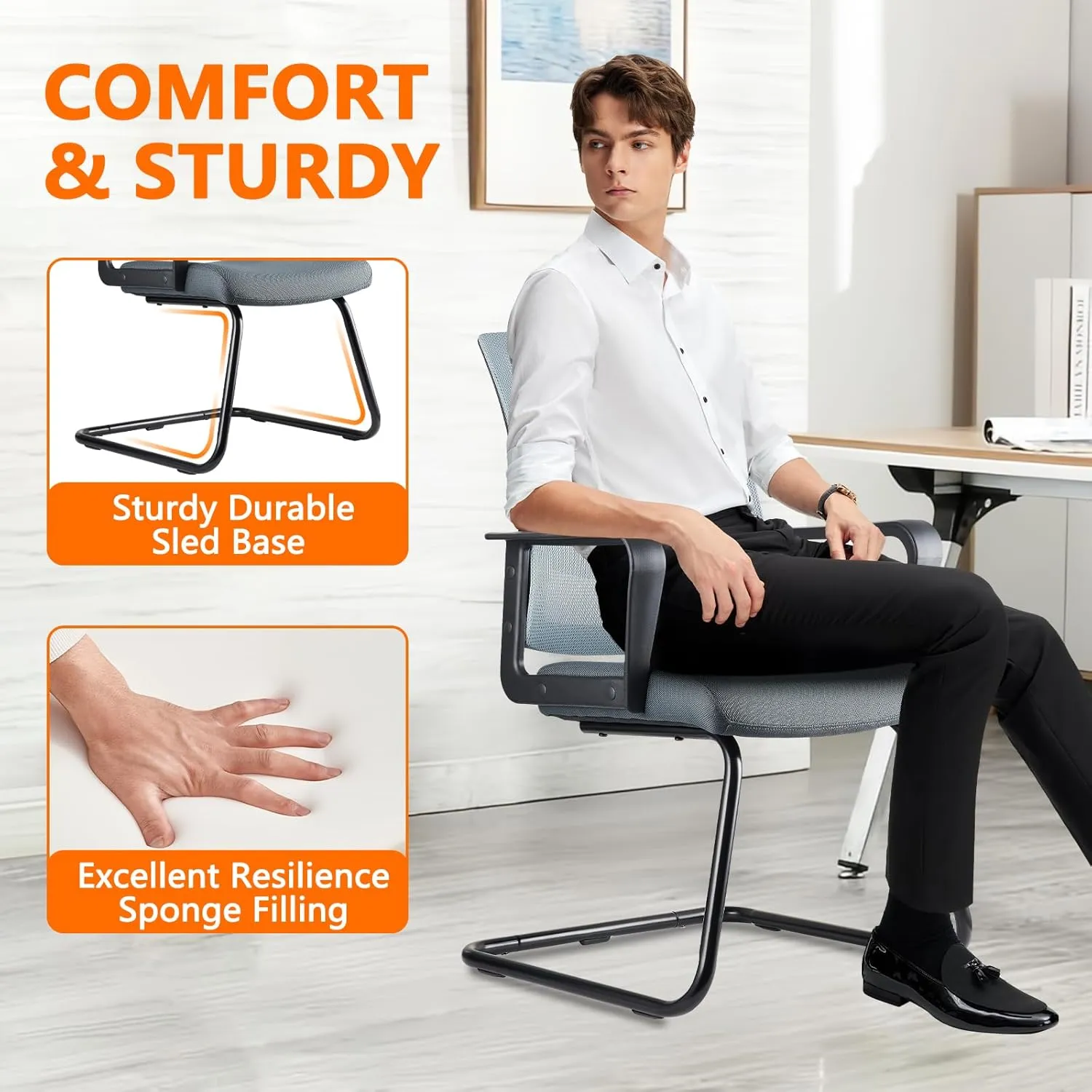 CLATINA Office Guest Chair with Lumbar Support and Mid Back Mesh Space Air Grid Series for Reception Conference Room Gray