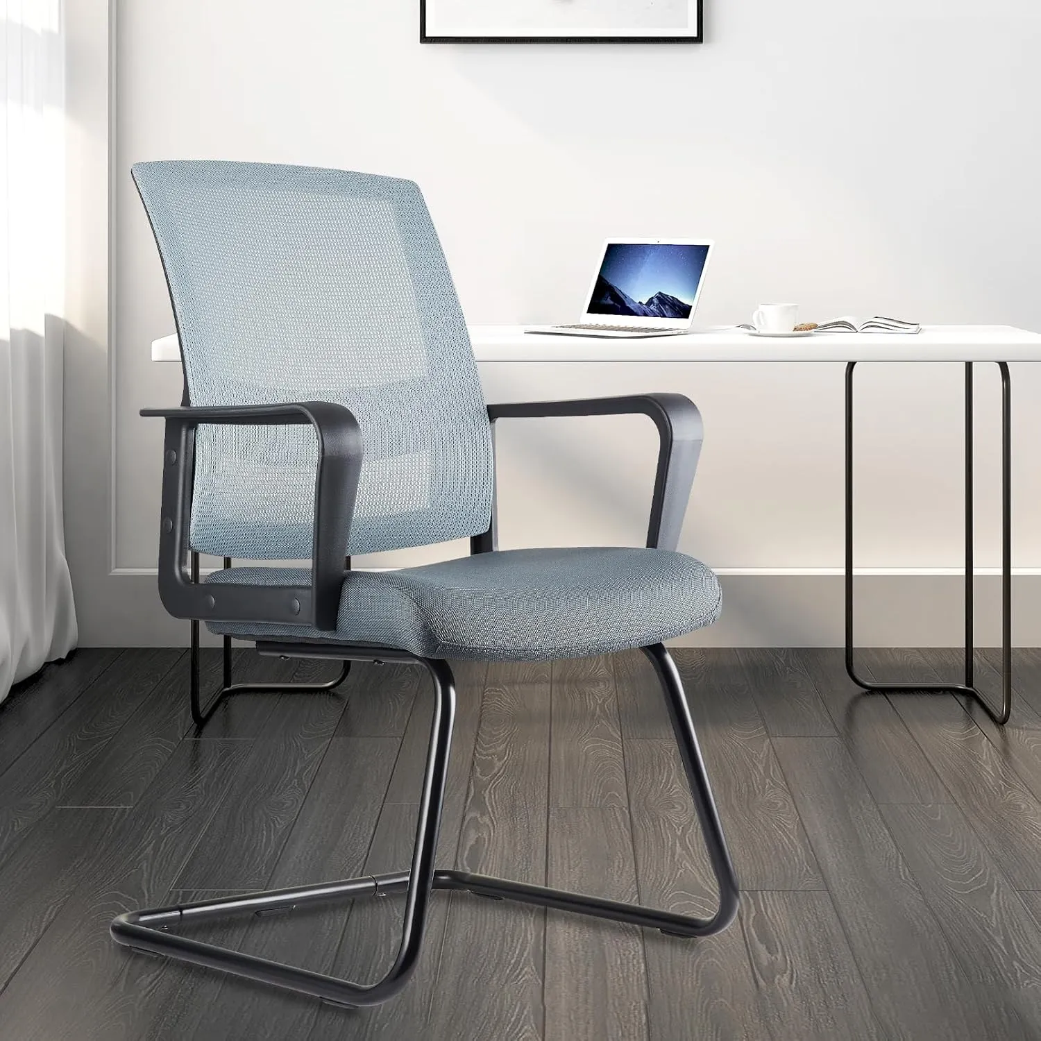 CLATINA Office Guest Chair with Lumbar Support and Mid Back Mesh Space Air Grid Series for Reception Conference Room Gray