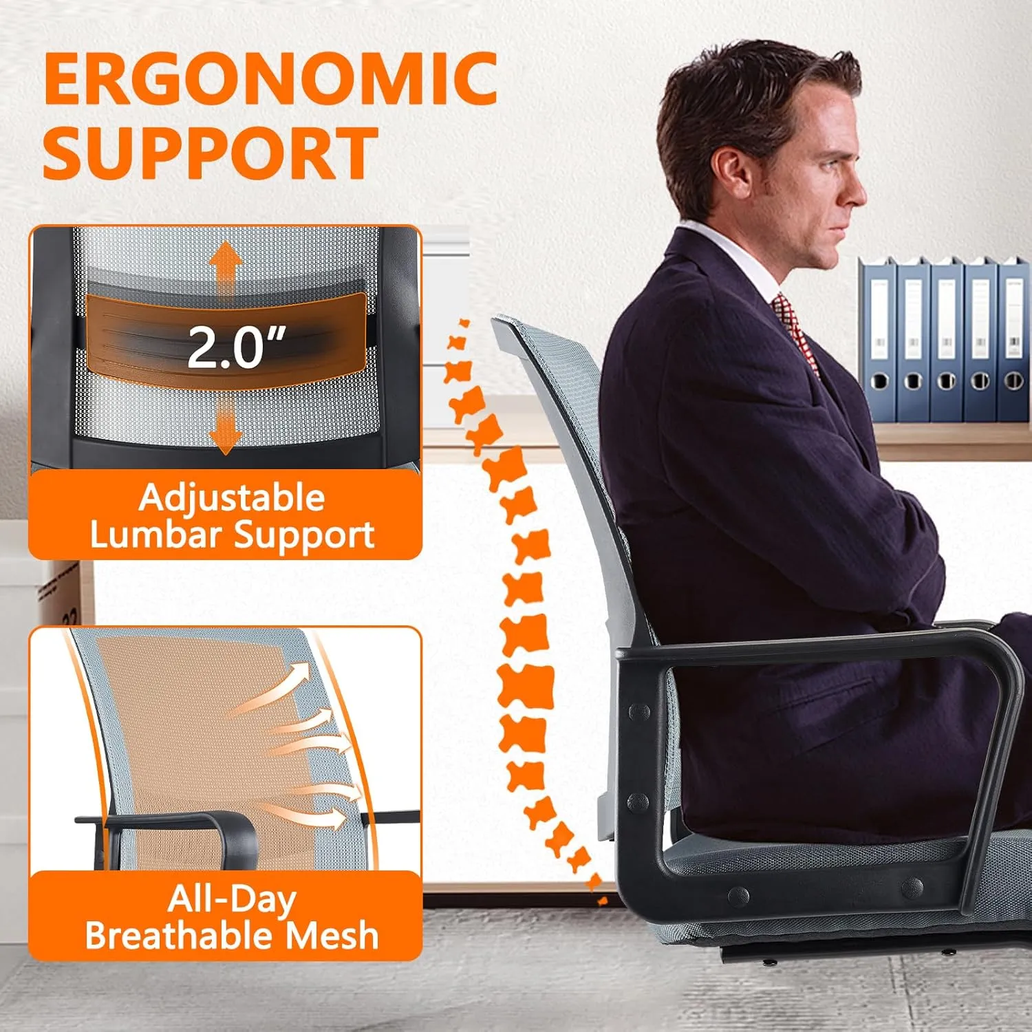CLATINA Office Guest Chair with Lumbar Support and Mid Back Mesh Space Air Grid Series for Reception Conference Room Gray