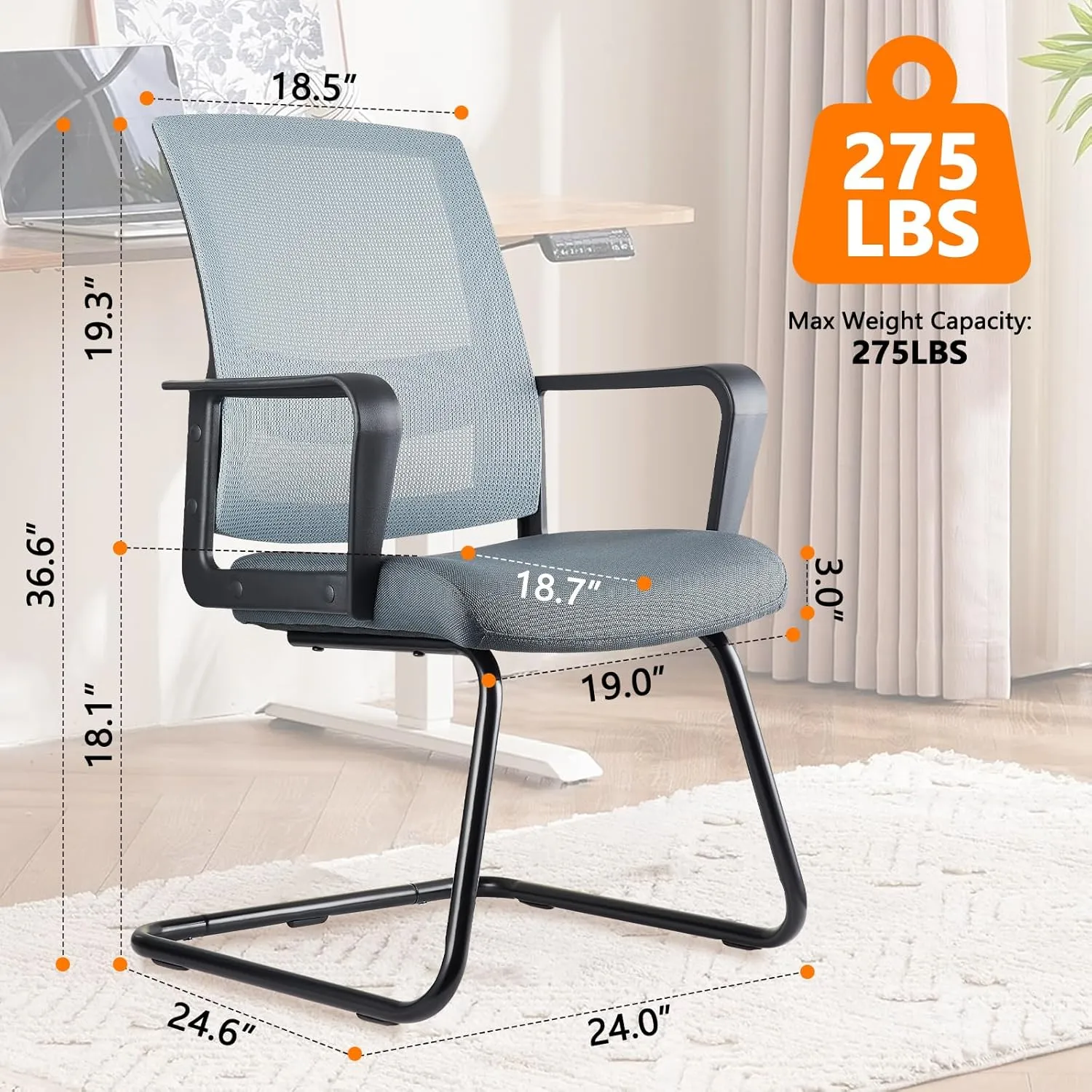 CLATINA Office Guest Chair with Lumbar Support and Mid Back Mesh Space Air Grid Series for Reception Conference Room Gray
