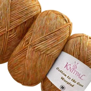 Cotton to The Core Worsted Weight Yarn for Crocheting, 3 Skeins, 654 Yds/300G, Free Patterns - Soft Cotton Yarn for Knitting - #4 Medium Worsted Weight - Golden Yellow