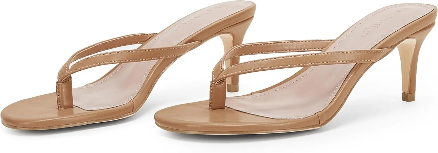 Coutgo Women's Kitten Heel Flip Flops Slip On Thong Slide Sandals Comfortable Summer Beach Shoes