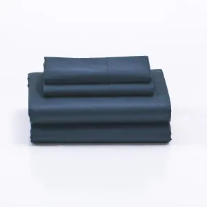 Cuddledown Dreamstead 100% Cotton Bed Sheets Set | 300 Thread Count | Luxurious Sateen Weave | Pure Combed Cotton | Soft | Wrinkle Resistant | 4 Piece Set | Navy | King | 78” x 80”