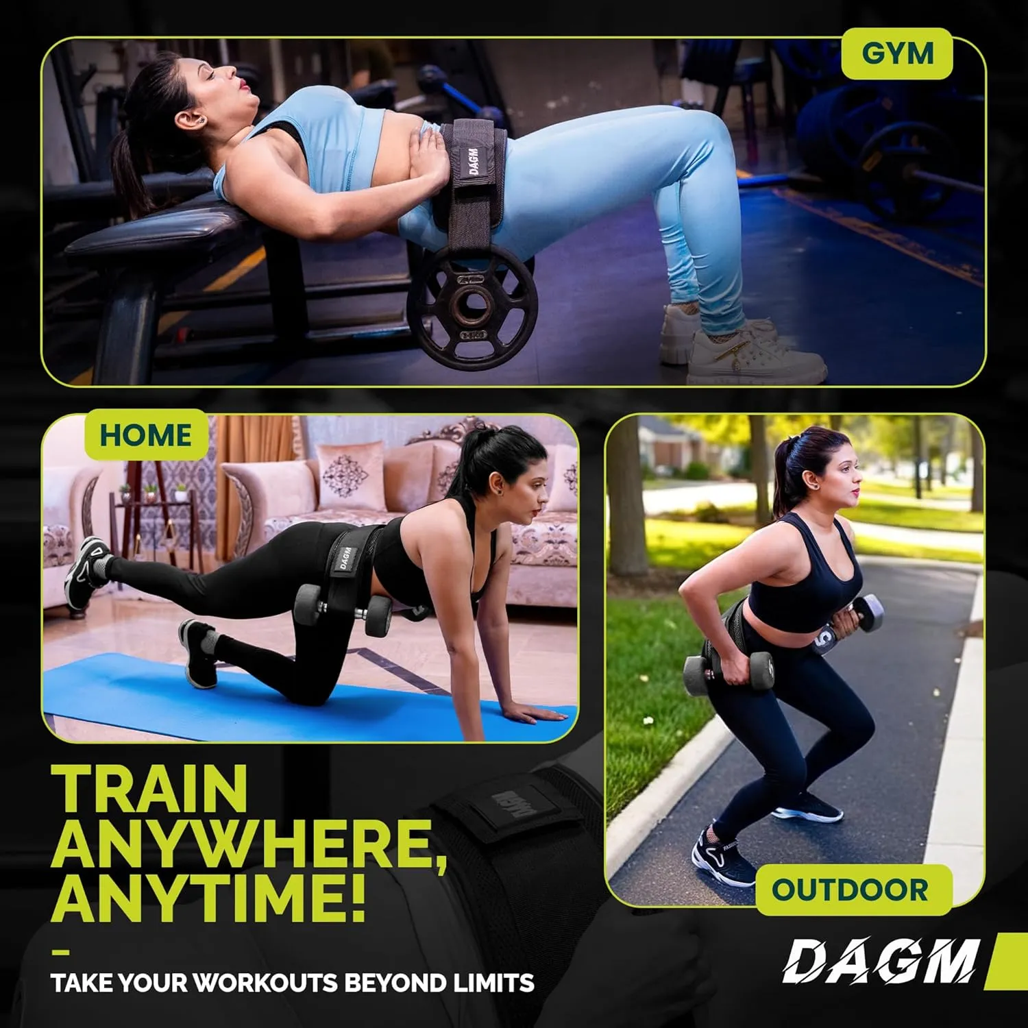 DAGM Hip Thrust Belt for Dumbbells heavy, Secure Glute Trainer with Non-Slip Extra Padding That Protects Your Hips - Ideal for Gym & Home Workouts - Use with Heavy Duty Kettlebells, Dumbbells, & Plates Hold up to 500 lbs