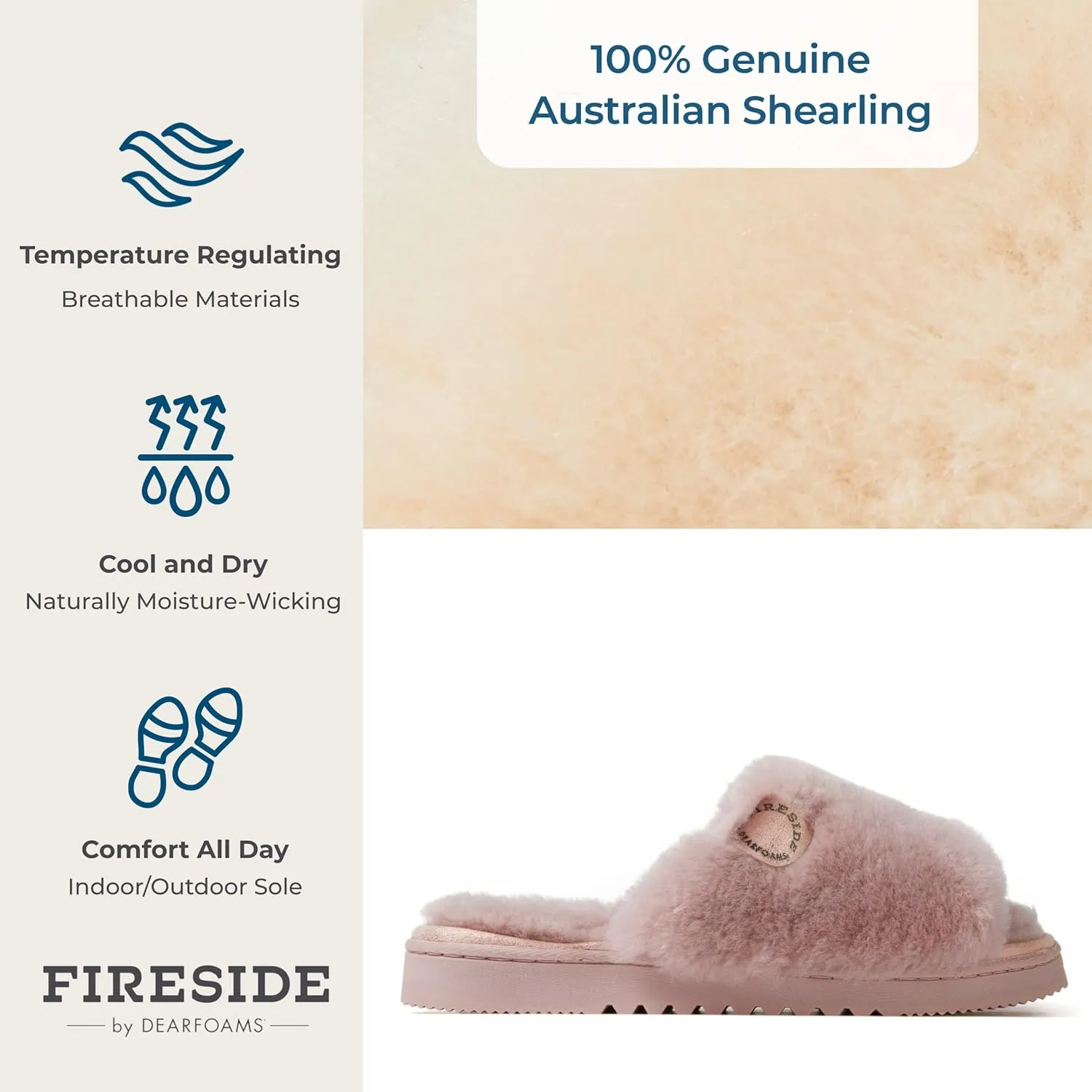 Dearfoams Women's Fireside Cairns Shearling Easy On/Off Slide Sandal Slipper