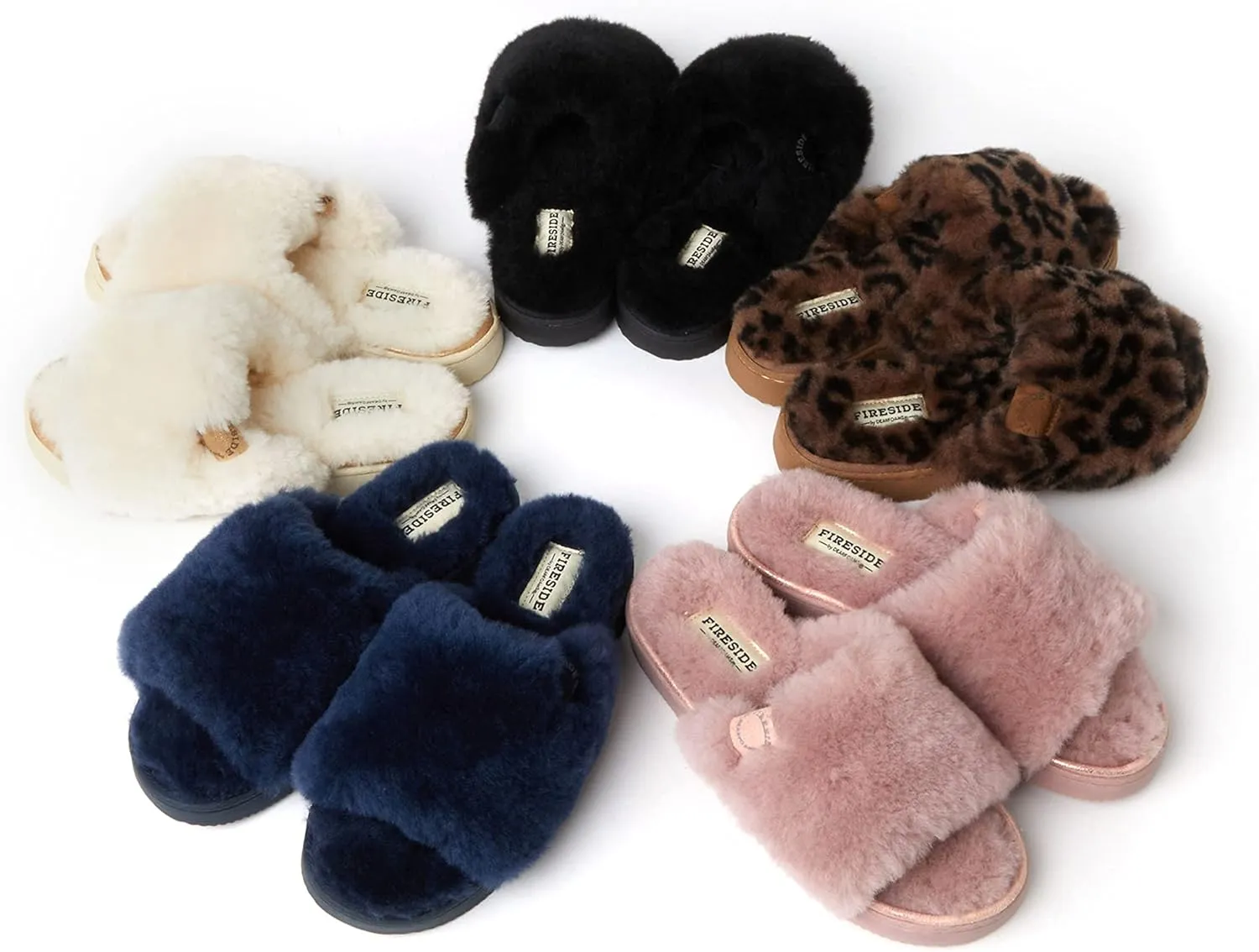 Dearfoams Women's Fireside Cairns Shearling Easy On/Off Slide Sandal Slipper