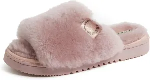 Dearfoams Women's Fireside Cairns Shearling Easy On/Off Slide Sandal Slipper