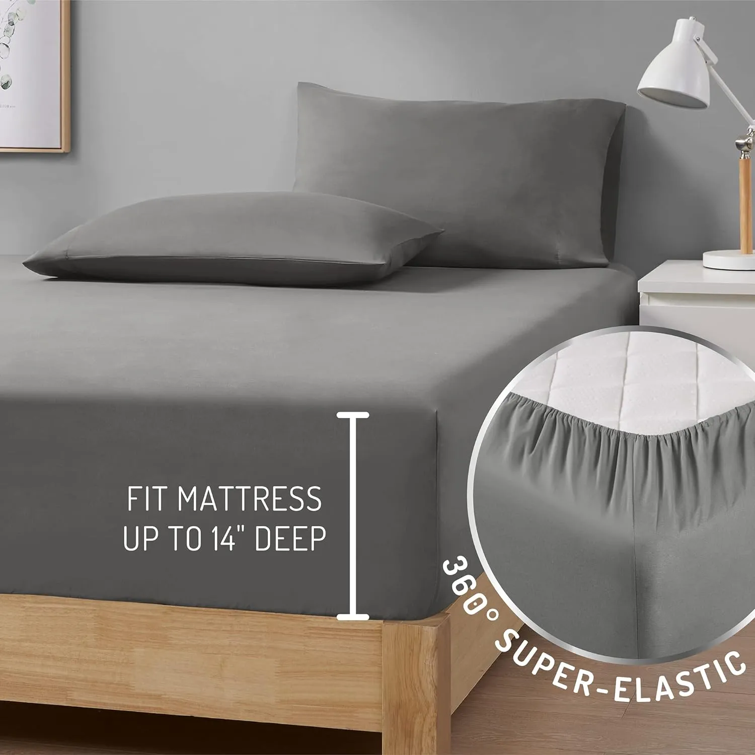 Degrees of Comfort Coolmax King Size Sheets Set, 4 Pieces Hotel Luxury Cooling Bed Sheet for Hot Sleepers, Super Soft, 14 Inch Deep Pocket, Grey