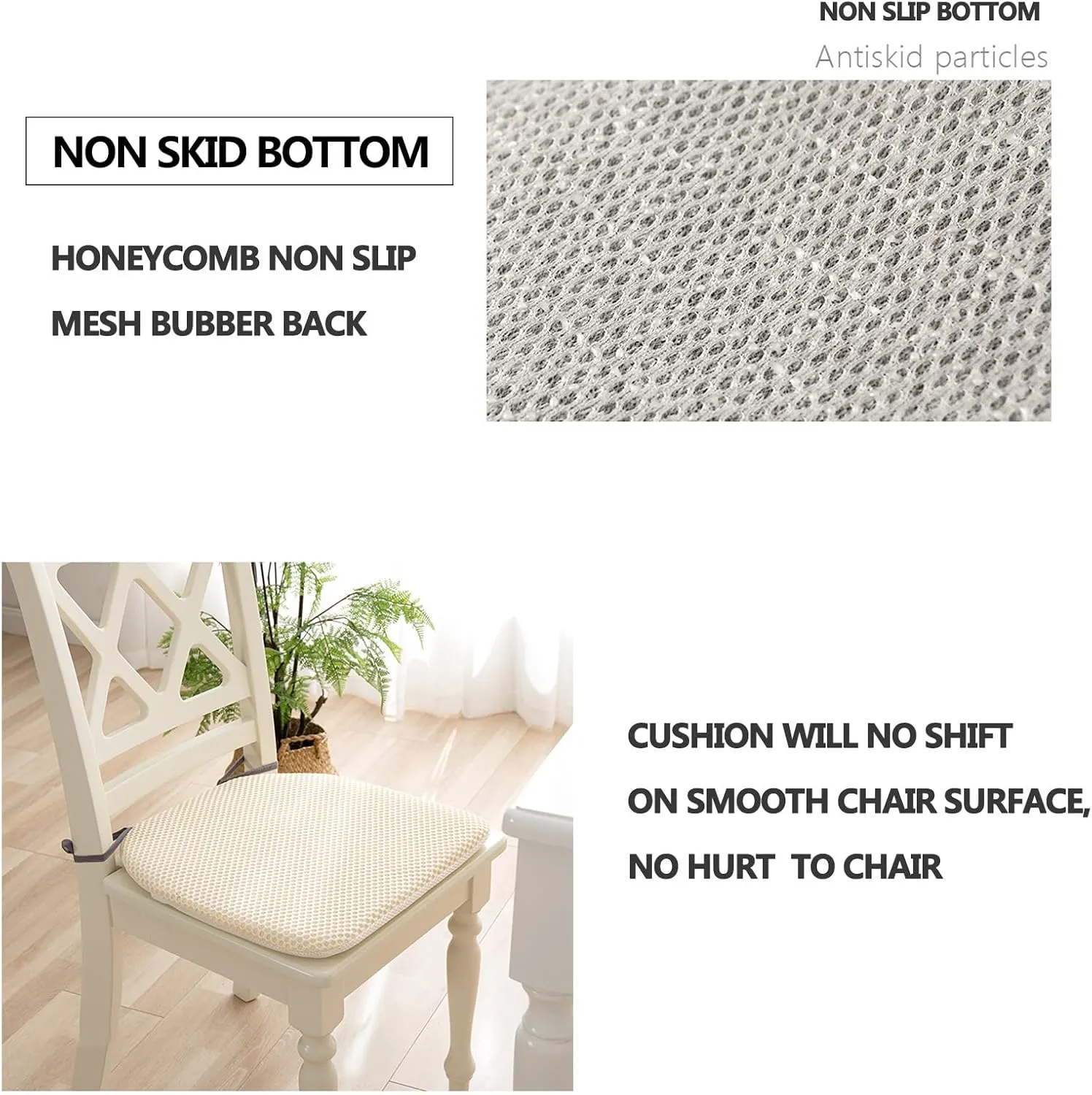 Dining Room Chair Cushion Covers Washable, Chair Seat Cushion Replacement, Summer Breathable Mesh Chair Pads with Ties, U Shaped Kitchen Chair Pads with Anti-Slip Rubber Back Gray