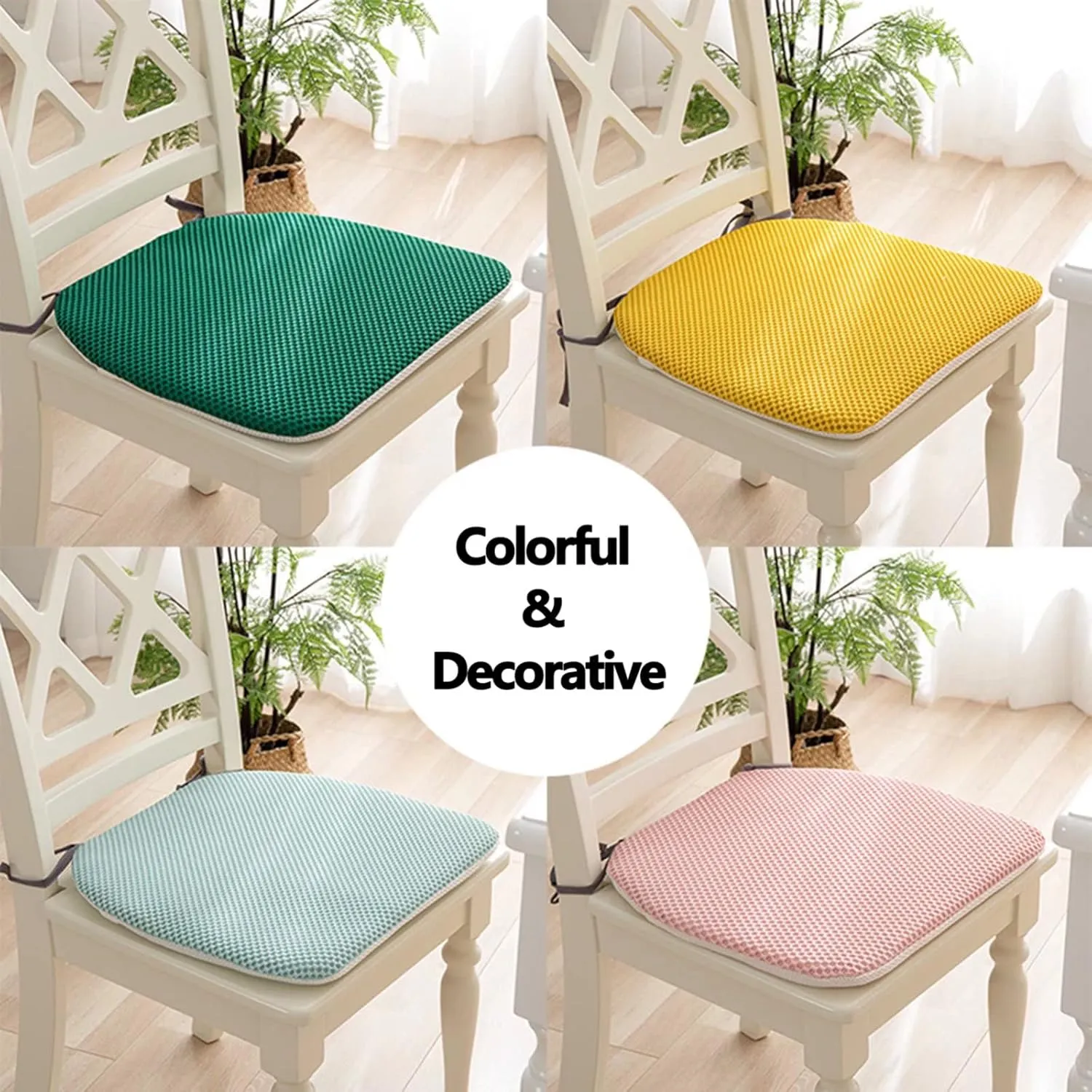 Dining Room Chair Cushion Covers Washable, Chair Seat Cushion Replacement, Summer Breathable Mesh Chair Pads with Ties, U Shaped Kitchen Chair Pads with Anti-Slip Rubber Back Gray