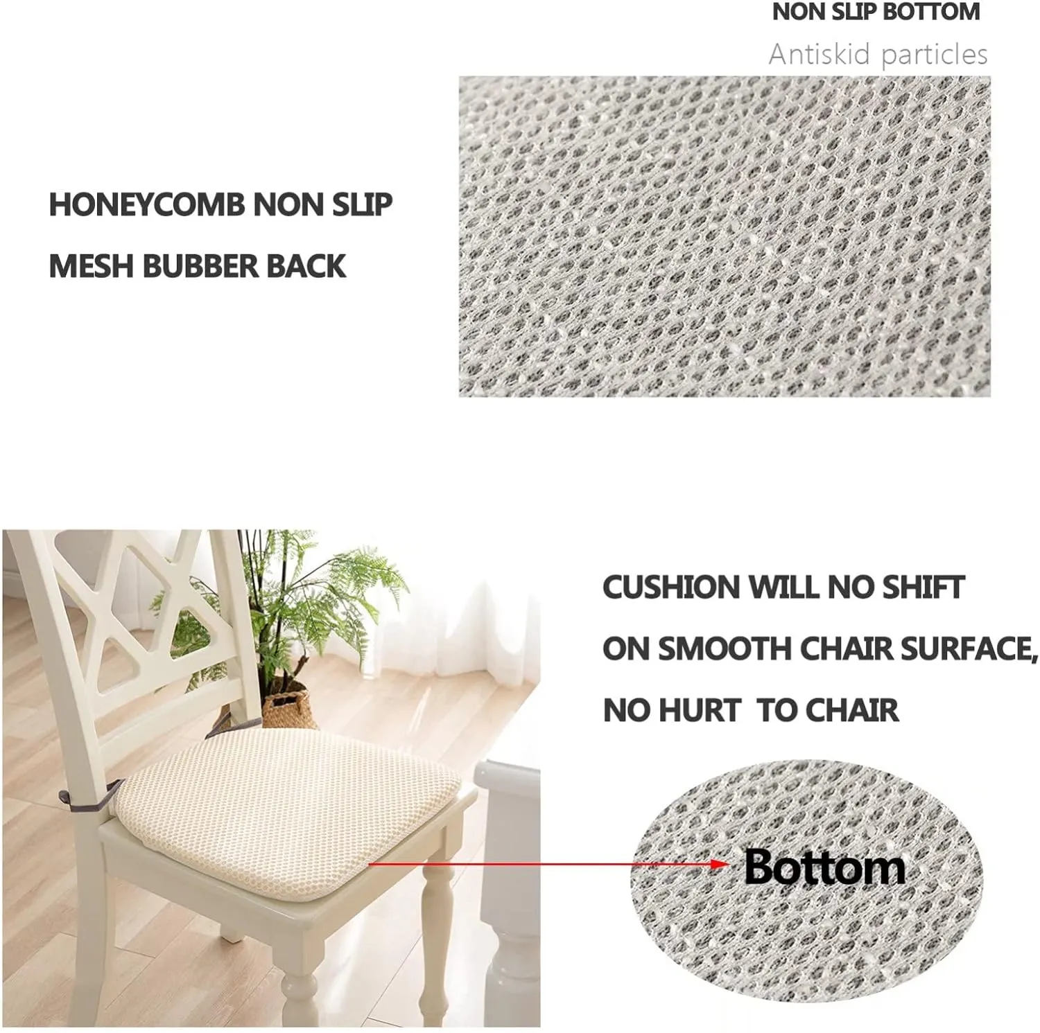 Dining Room Chair Cushion Covers Washable, Chair Seat Cushion Replacement, Summer Breathable Mesh Chair Pads with Ties, U Shaped Kitchen Chair Pads with Anti-Slip Rubber Back Gray