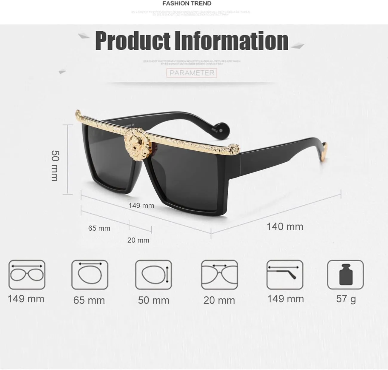 Dollger Square Oversized Sunglasses Flat Top Thick Plastic Super Dark Gangster Luxury Shades 57mm
