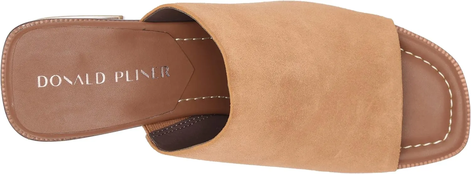 Donald Pliner Women's Haze Textured Stretch Fabric Mule Heeled, Slide, Comfortable, Leather, Chunky Sandals
