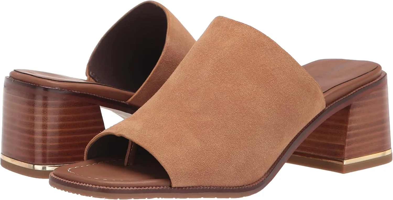 Donald Pliner Women's Haze Textured Stretch Fabric Mule Heeled, Slide, Comfortable, Leather, Chunky Sandals