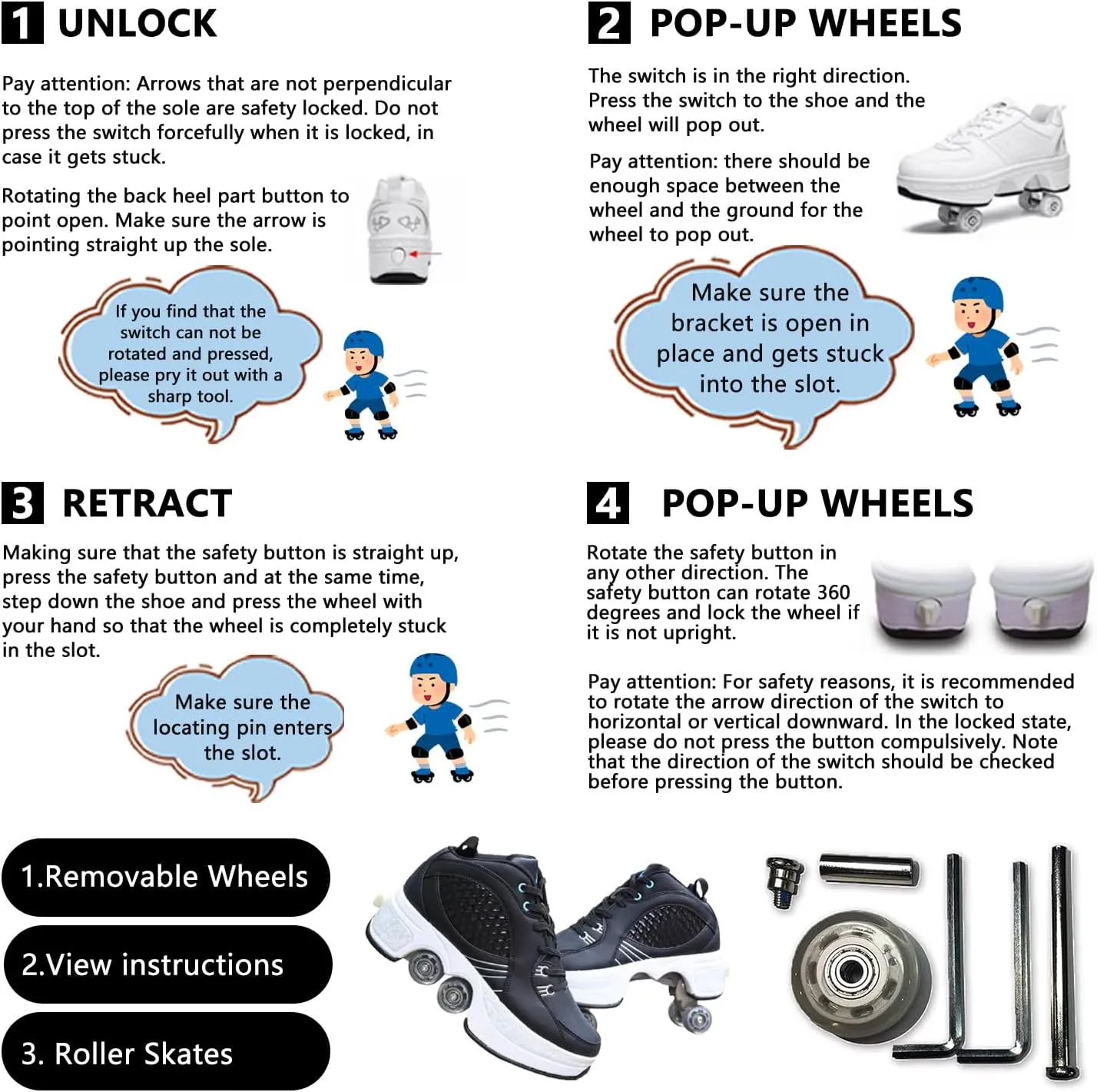 Double-Row Deform Wheel Automatic Walking Shoes Invisible Pulley Shoes Skates Unisex Roller Skates Adult Children's Skating Shoes Outdoor Parkour Shoes