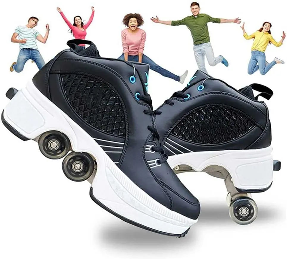 Double-Row Deform Wheel Automatic Walking Shoes Invisible Pulley Shoes Skates Unisex Roller Skates Adult Children's Skating Shoes Outdoor Parkour Shoes