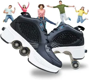 Double-Row Deform Wheel Automatic Walking Shoes Invisible Pulley Shoes Skates Unisex Roller Skates Adult Children's Skating Shoes Outdoor Parkour Shoes