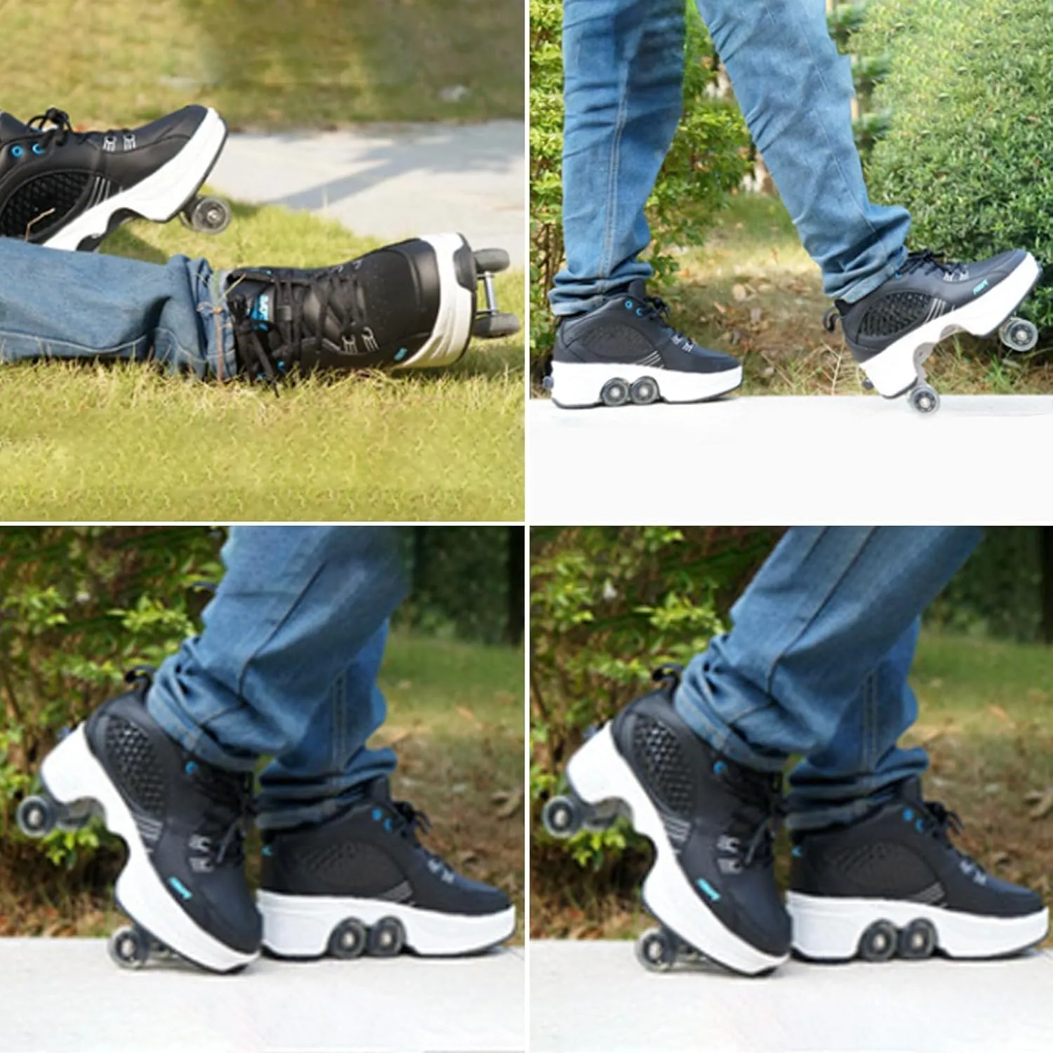 Double-Row Deform Wheel Automatic Walking Shoes Invisible Pulley Shoes Skates Unisex Roller Skates Adult Children's Skating Shoes Outdoor Parkour Shoes