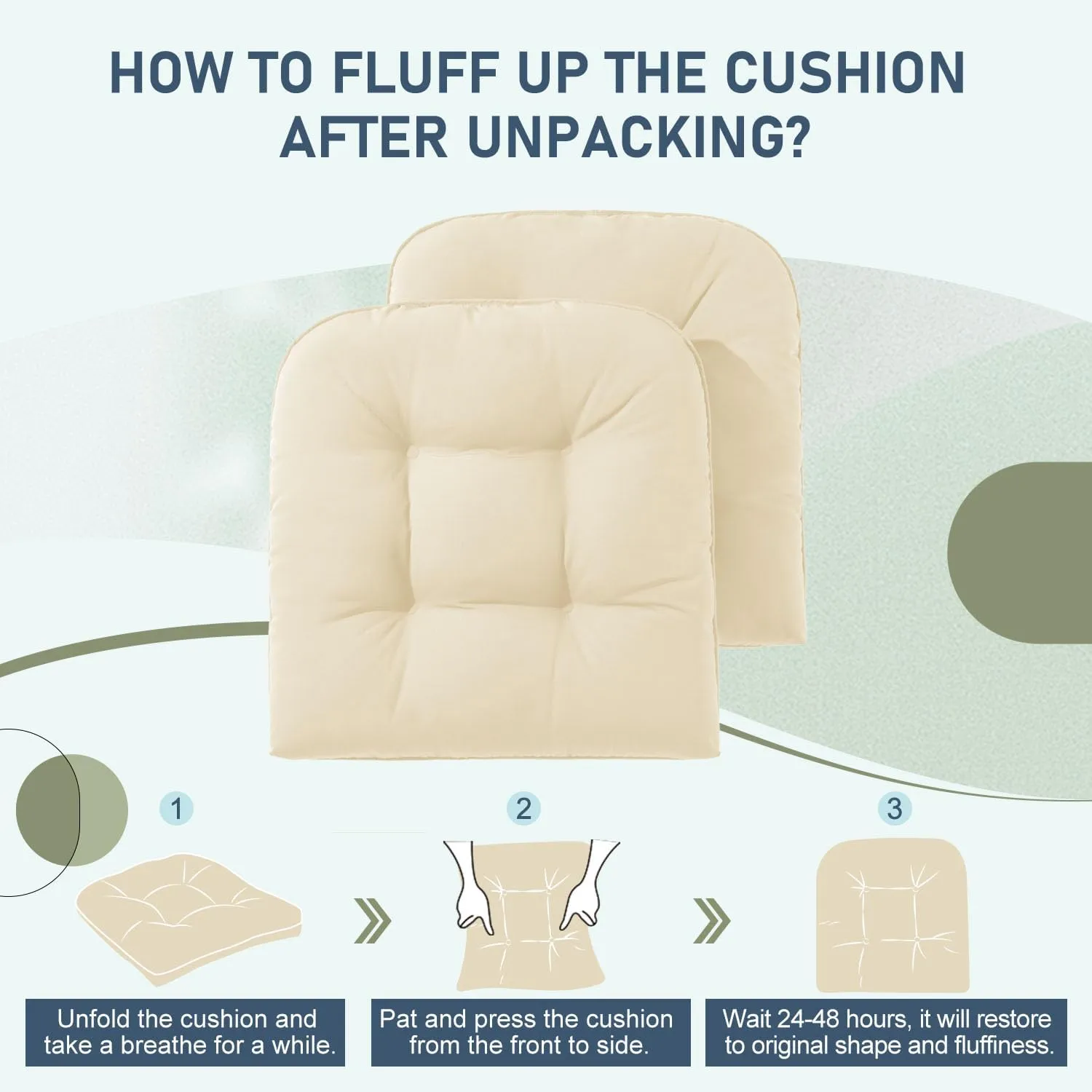 downluxe Outdoor Chair Cushions Set of 4 for Patio Furniture, Waterproof Tufted Overstuffed Patio Furniture Cushions, Memory Foam Outdoor Seat Cushion, 19" X 19" X 5", Beige