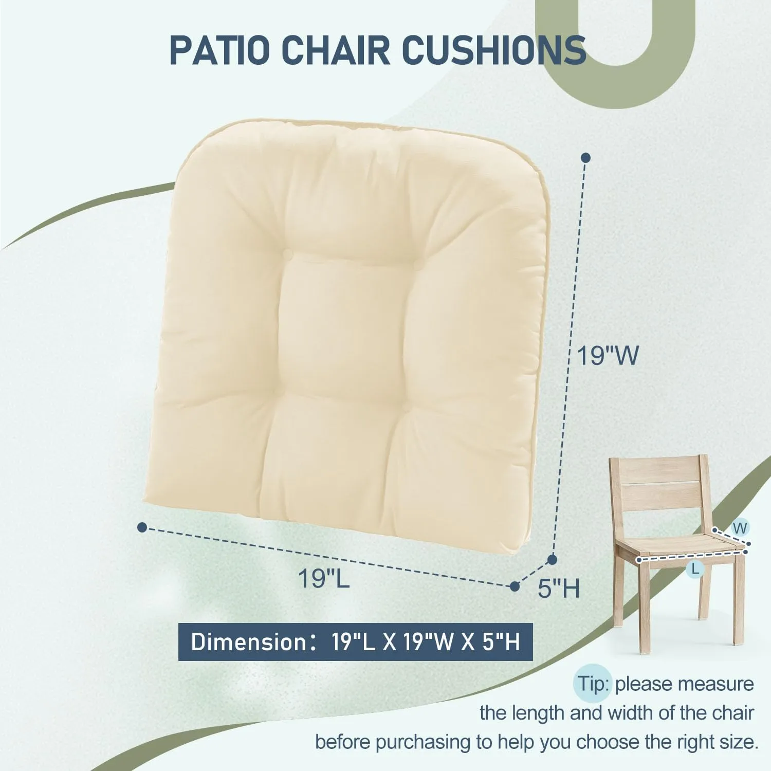 downluxe Outdoor Chair Cushions Set of 4 for Patio Furniture, Waterproof Tufted Overstuffed Patio Furniture Cushions, Memory Foam Outdoor Seat Cushion, 19" X 19" X 5", Beige