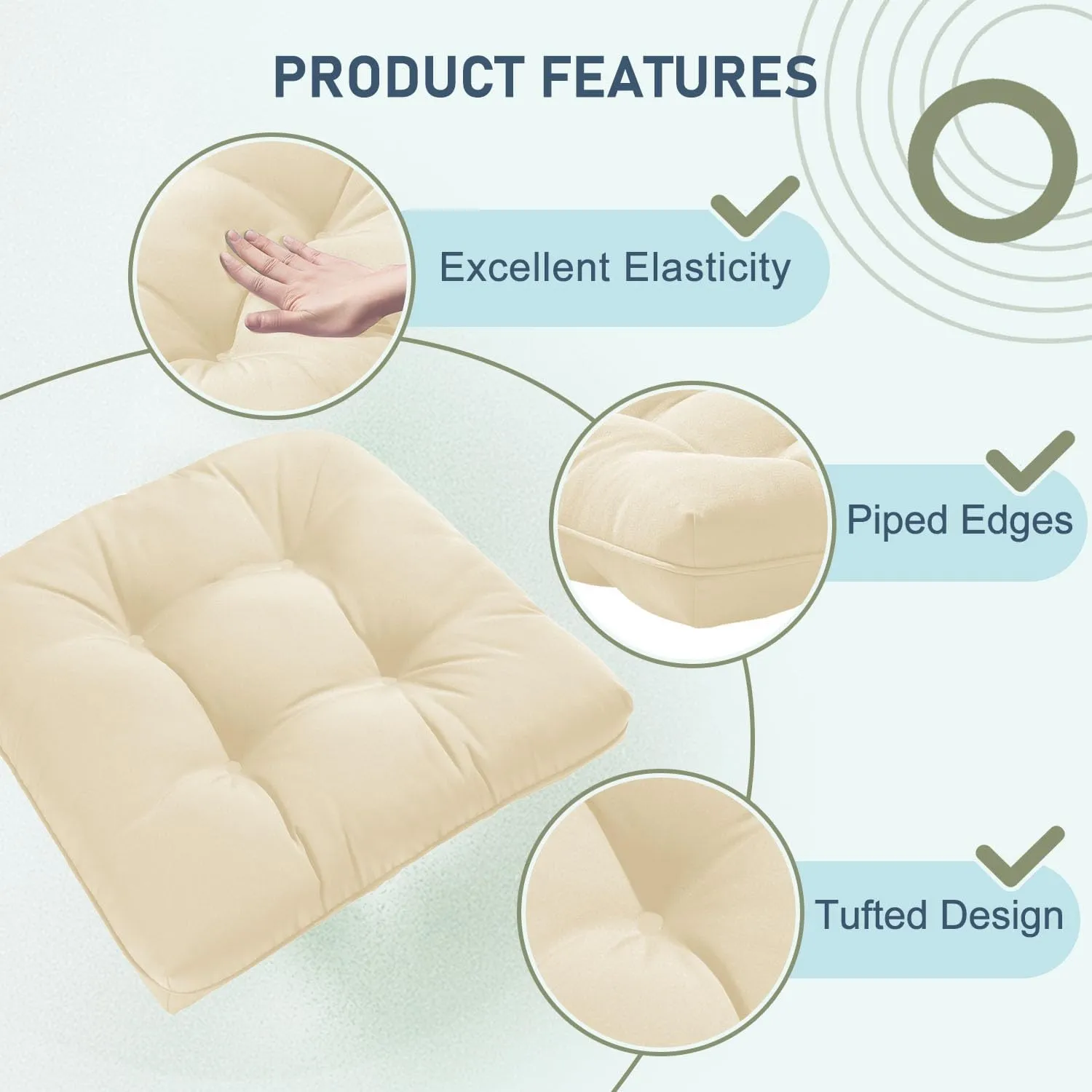 downluxe Outdoor Chair Cushions Set of 4 for Patio Furniture, Waterproof Tufted Overstuffed Patio Furniture Cushions, Memory Foam Outdoor Seat Cushion, 19" X 19" X 5", Beige