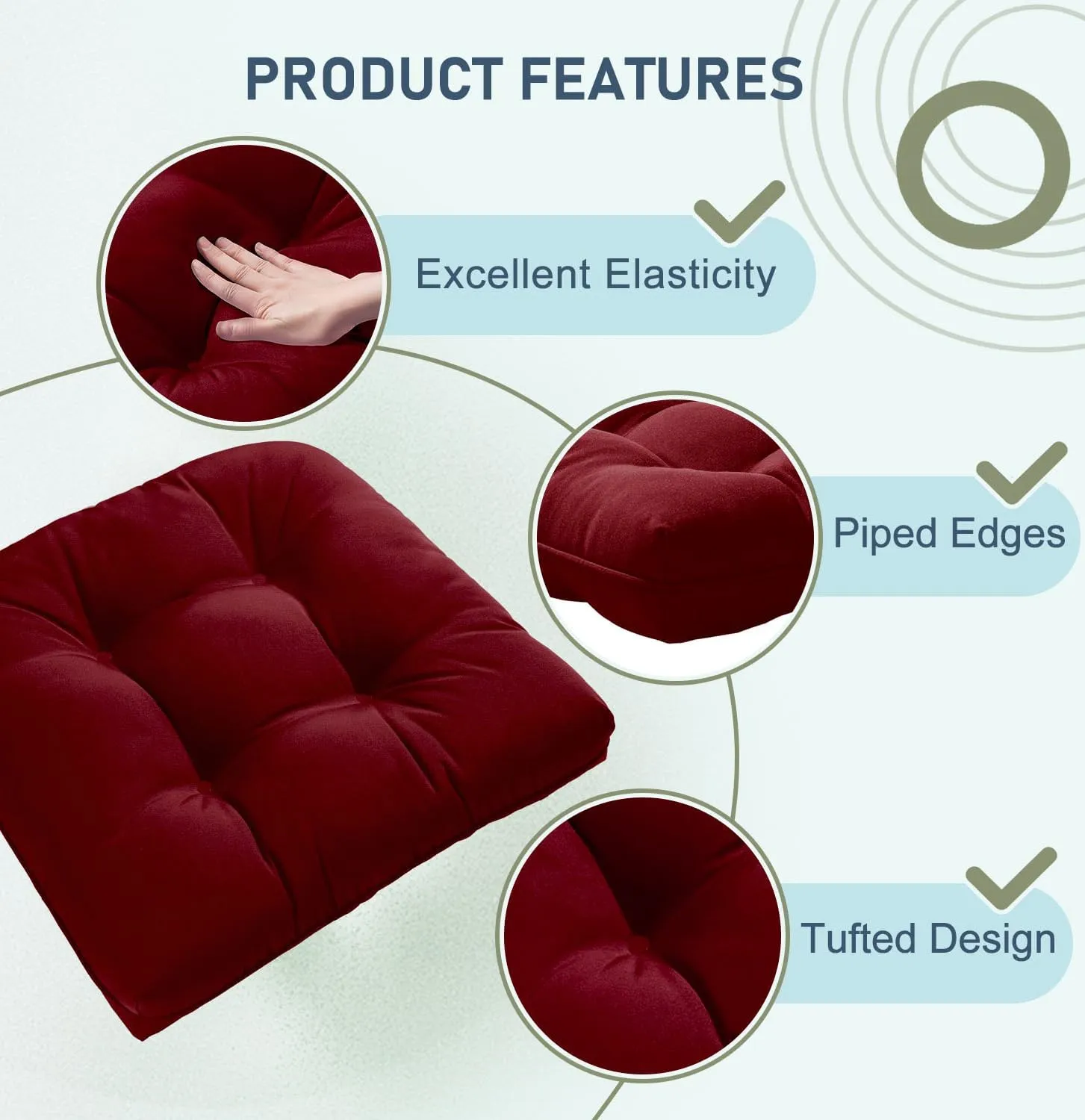 downluxe Outdoor Chair Cushions Set of 4 for Patio Furniture, Waterproof Tufted Overstuffed Patio Furniture Cushions, Thick Outdoor Seat Cushion, 19" X 19" X 5", Burgundy