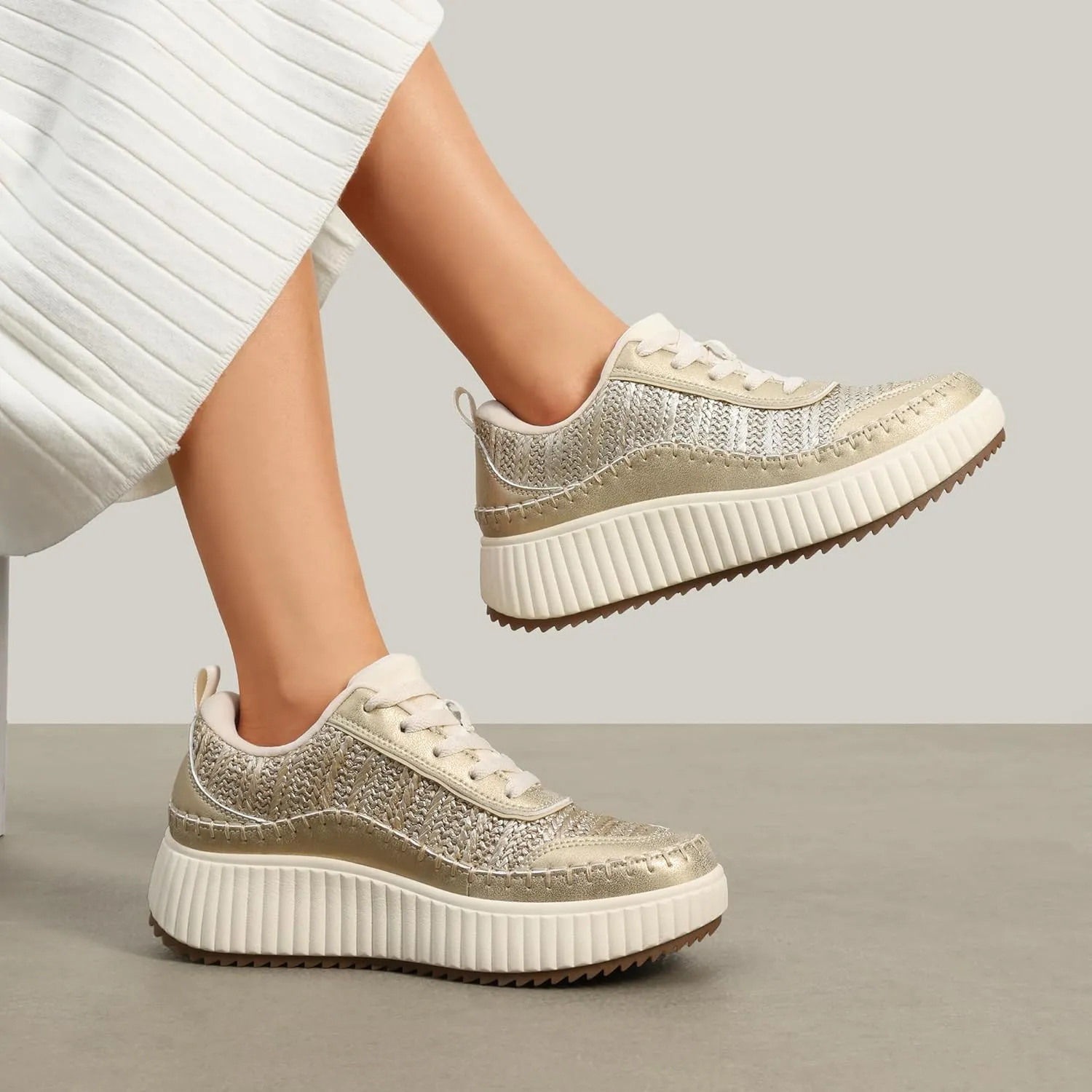 DREAM PAIRS Women Chunky City Tweed Comfortable Casual Platform Fashion Sneaker