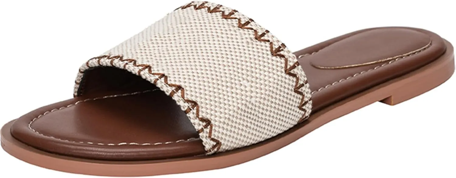Dyale Women's Raffia Sandals Summer Woven Open Toe Slide Sandals
