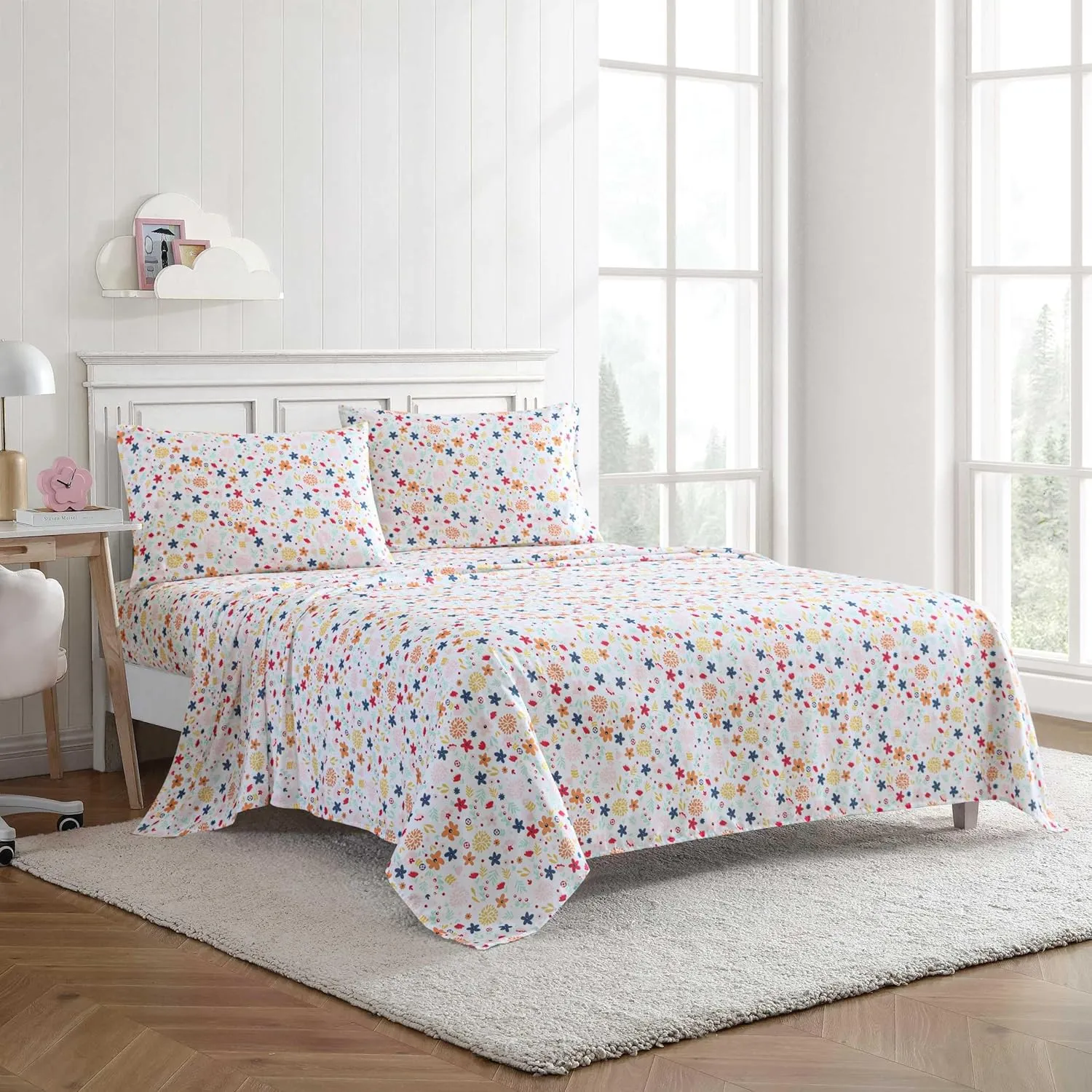 Eddie Bauer Kids - Twin Sheets, Stain-Resistant Toddler Bedding with Matching Sham(s), Super Soft, Ideal Girl Room Essentials (Colorful Floral Pink, Twin)
