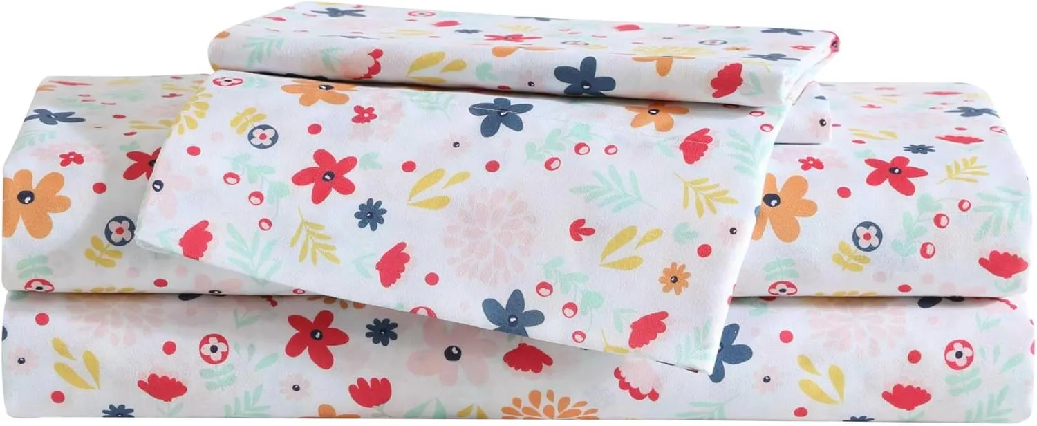 Eddie Bauer Kids - Twin Sheets, Stain-Resistant Toddler Bedding with Matching Sham(s), Super Soft, Ideal Girl Room Essentials (Colorful Floral Pink, Twin)