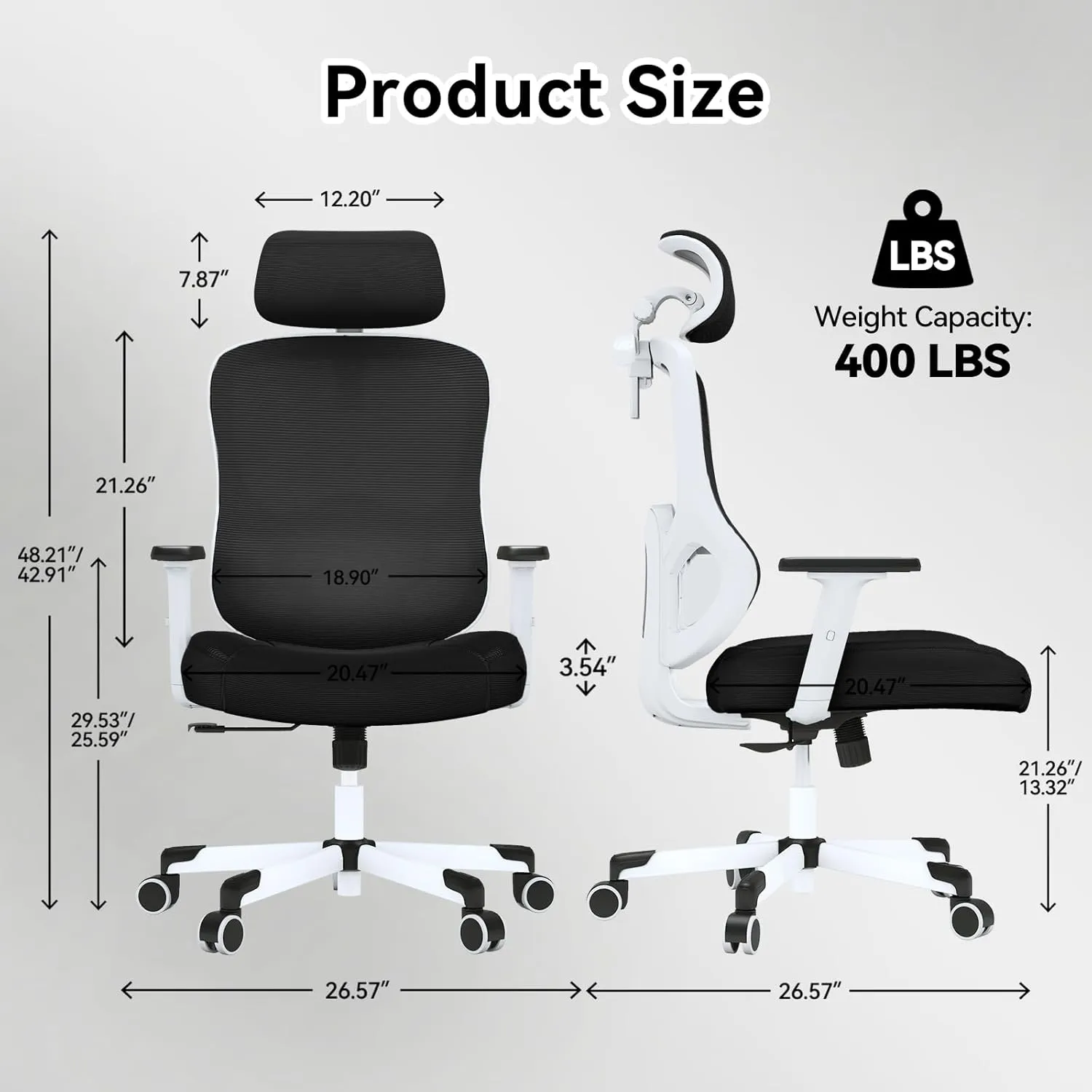 Ergonomic Office Chair Big Tall Reclining Gaming Chair Adjustable Lumbar Support 2D Armrest 6D Headrest Breathable Mesh Swivel Computer Chairs Home Task Desk Chair Coat Hanger Tilt Lock Black White