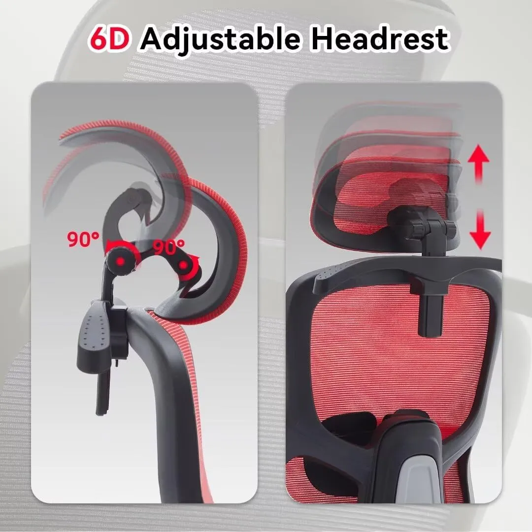 Ergonomic Office Chair Big Tall Reclining Gaming Chair Adjustable Lumbar Support 2D Armrest 6D Headrest Breathable Mesh Swivel Computer Chairs Home Task Desk Chair Coat Hanger Tilt Lock (Red)