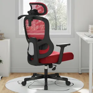 Ergonomic Office Chair Big Tall Reclining Gaming Chair Adjustable Lumbar Support 2D Armrest 6D Headrest Breathable Mesh Swivel Computer Chairs Home Task Desk Chair Coat Hanger Tilt Lock (Red)