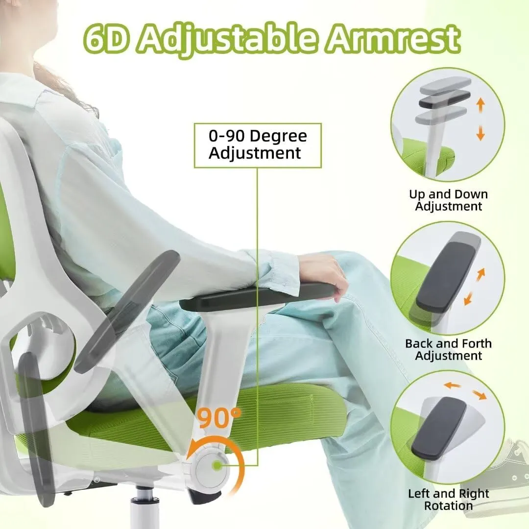 Ergonomic Office Chair Big Tall Reclining Gaming Chair Adjustable Lumbar Support 6D Armrest 6D Headrest Breathable Mesh Swivel Computer Chairs Home Task Desk Chair Wheels Coat Hanger Tilt Lock Green