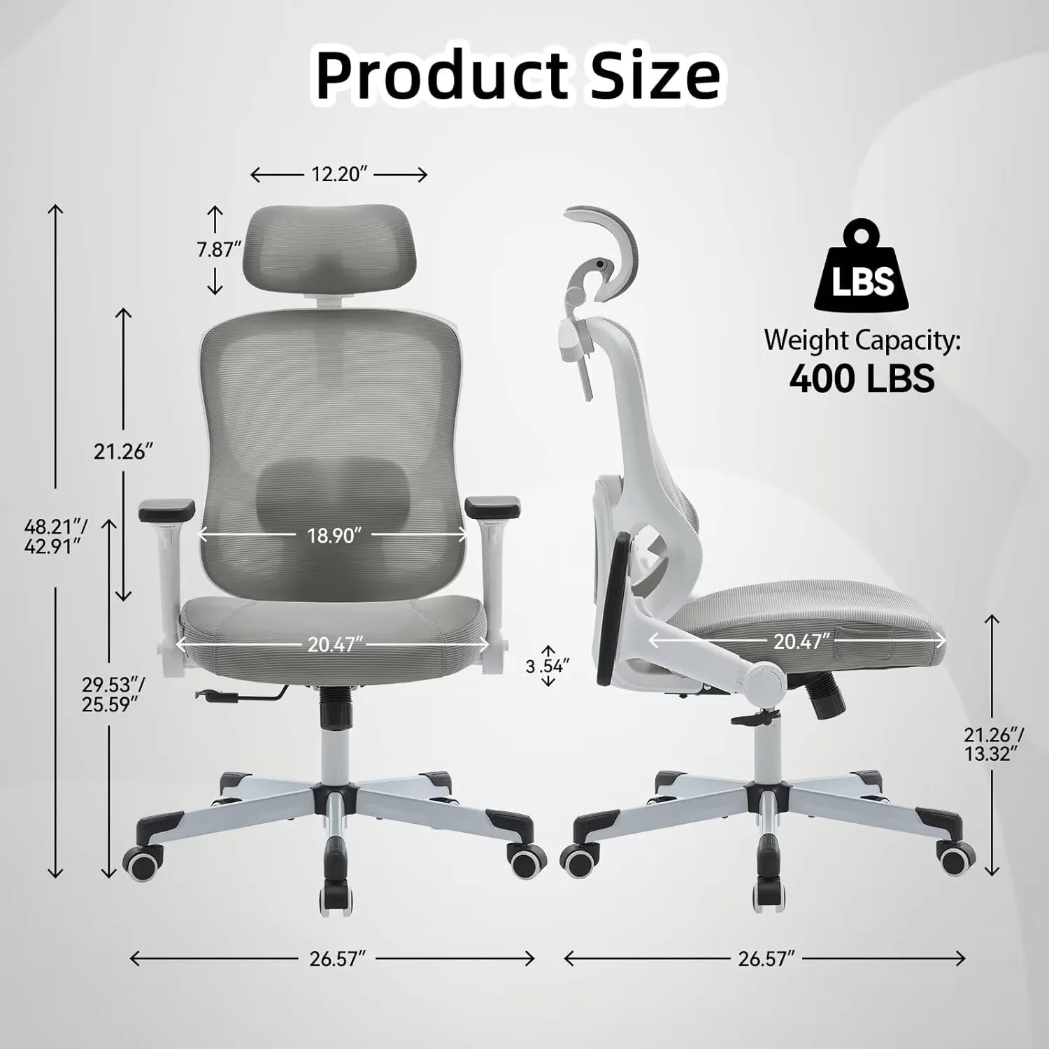 Ergonomic Office Chair Reclining Gaming Chair Adjustable Lumbar Support 4D Armrest 6D Headrest Breathable Mesh Swivel Computer Chairs Home Studio Chairs Desk Chair Coat Hanger Tilt Lock (Grey)