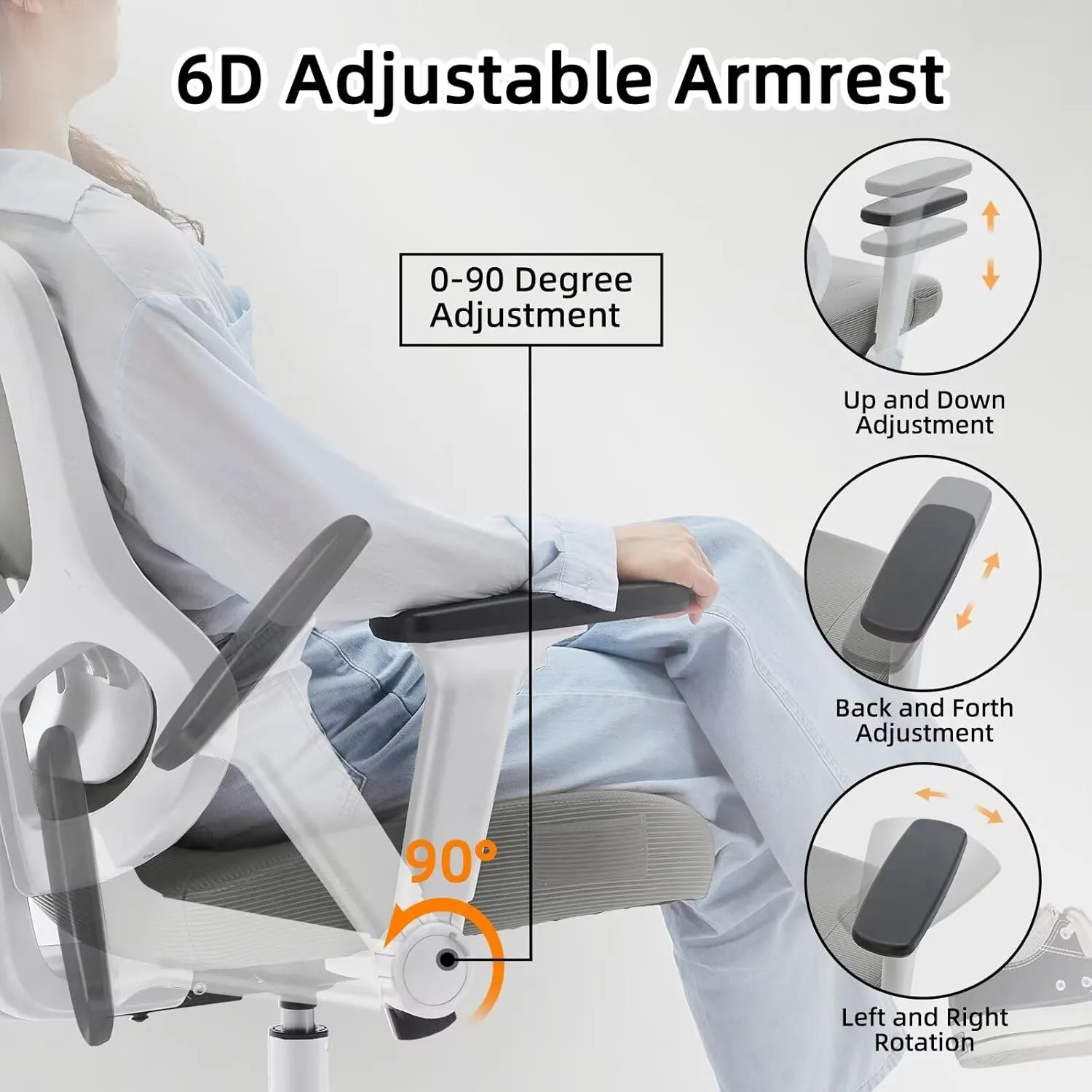 Ergonomic Office Chair Reclining Gaming Chair Adjustable Lumbar Support 4D Armrest 6D Headrest Breathable Mesh Swivel Computer Chairs Home Studio Chairs Desk Chair Coat Hanger Tilt Lock (Grey)