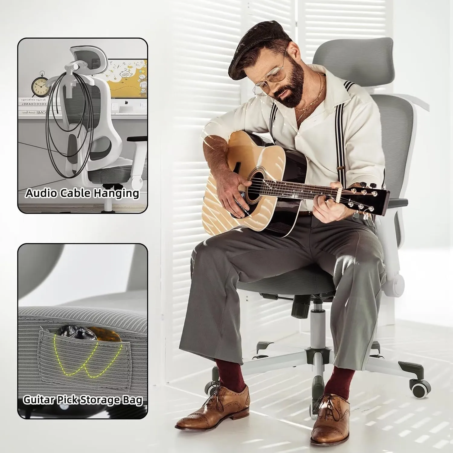 Ergonomic Office Chair Reclining Gaming Chair Adjustable Lumbar Support 4D Armrest 6D Headrest Breathable Mesh Swivel Computer Chairs Home Studio Chairs Desk Chair Coat Hanger Tilt Lock (Grey)