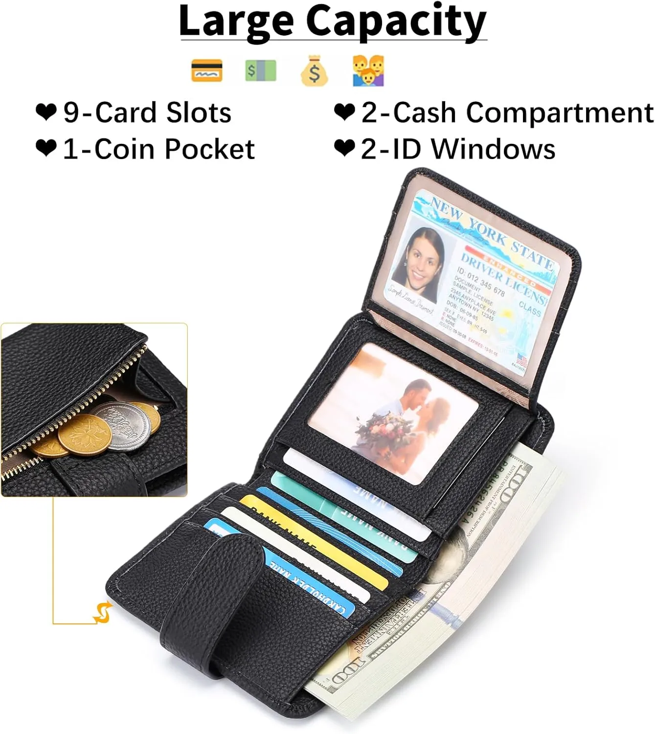 FALAN MULE Wallet Women RFID Blocking Slim Genuine Leather Small Womens Wallet with Zipper Coin Pocket