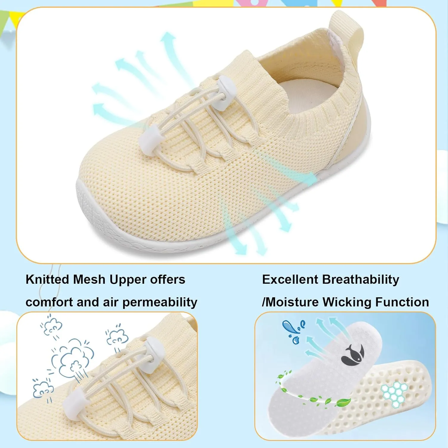 FEETCITY Baby Shoes Boys Girls First Walking Shoes Infant Sneakers Crib Shoes Breathable Lightweight Slip On Shoes