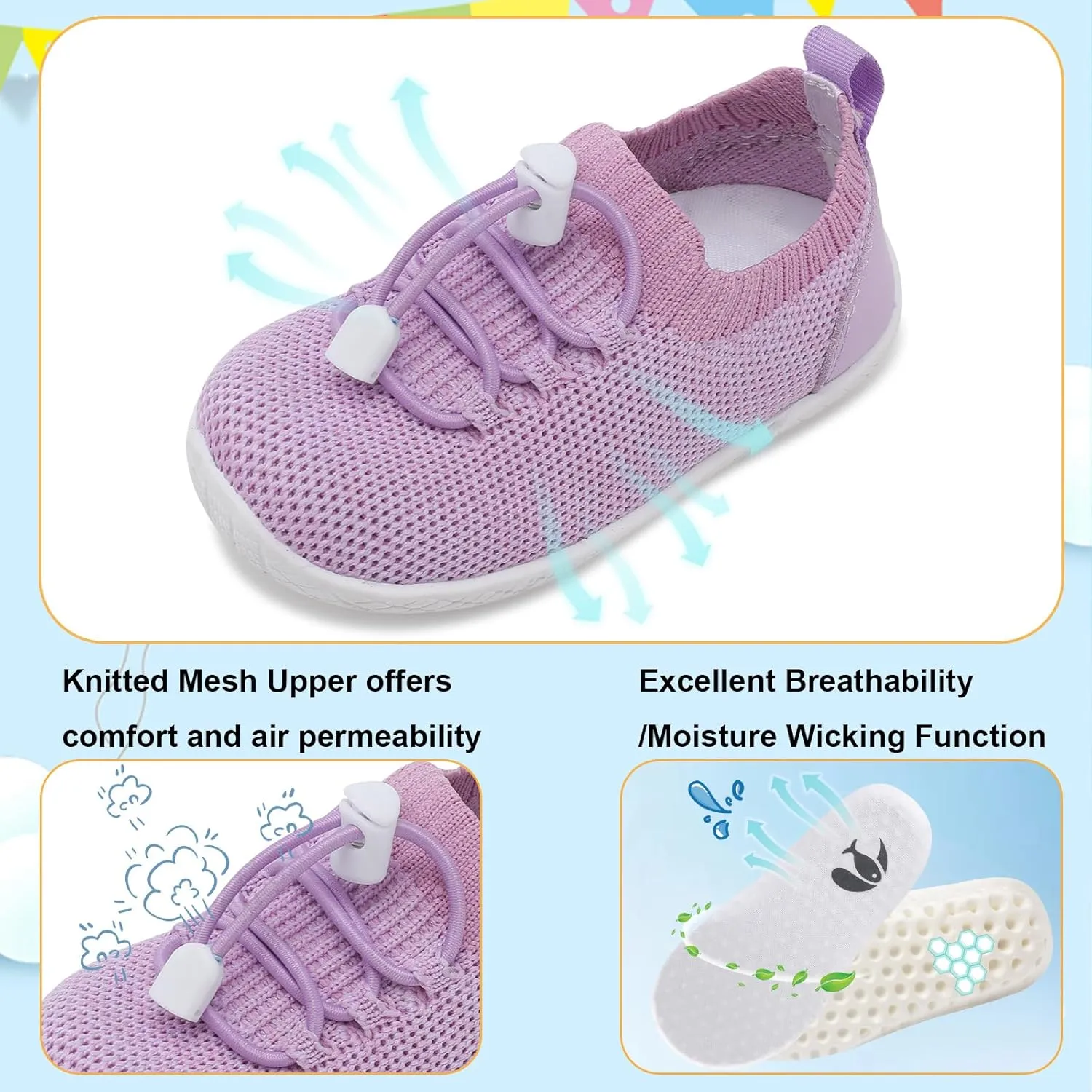 FEETCITY Baby Shoes Boys Girls First Walking Shoes Infant Sneakers Crib Shoes Breathable Lightweight Slip On Shoes