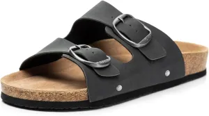 FITORY Womens Flat Sandals with Cork Footbed, Open Toe Slides Adjustable Slip On Slippers for Summer Size 6-11