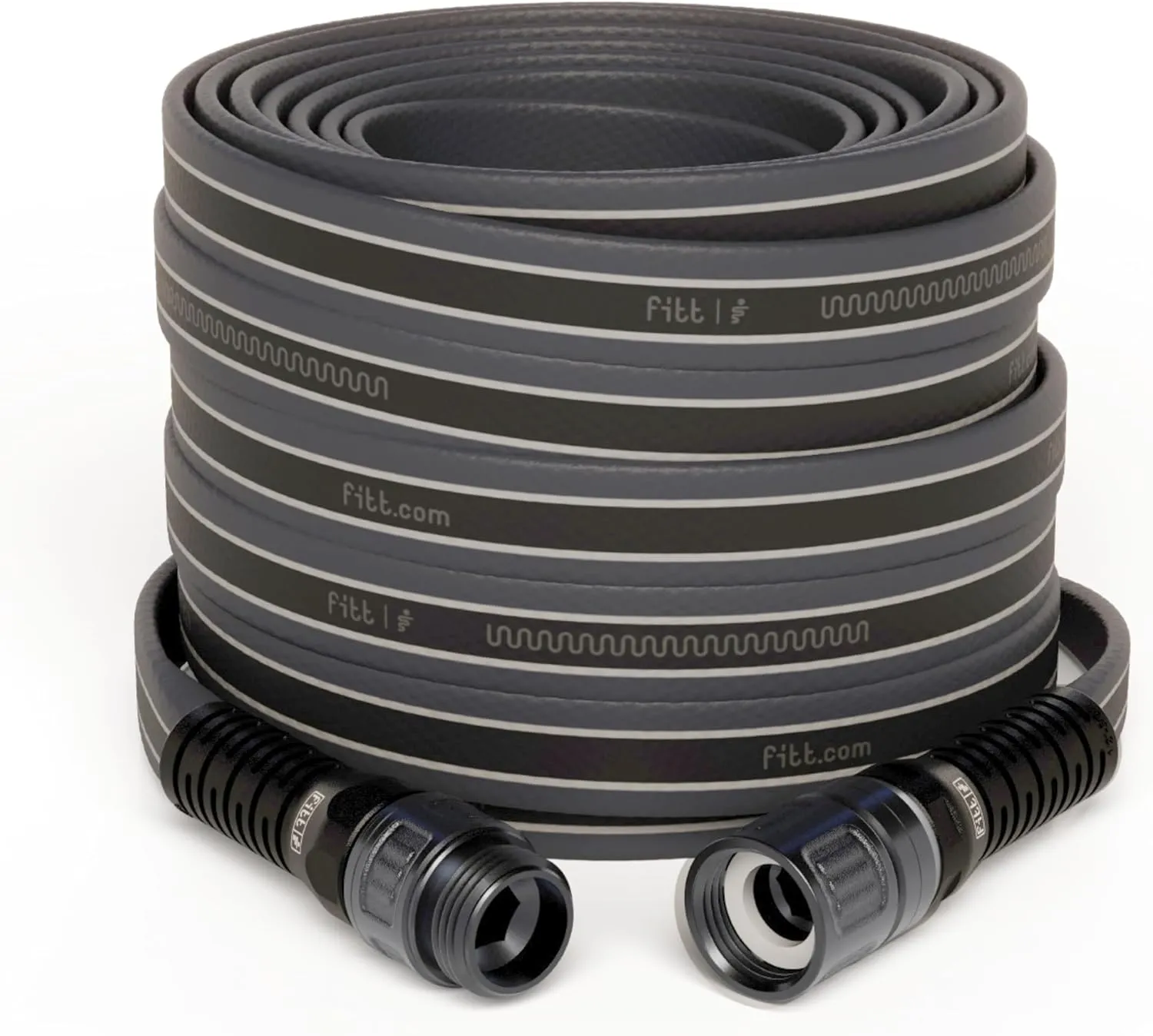 FITT Force Pro Water Hose, Lightweight Ultra Flexible Durable Kink-Free Heavy-Duty Commercial Grade Flat Garden Hose, Grey and Blue, 50-Feet x 5/8-Inch